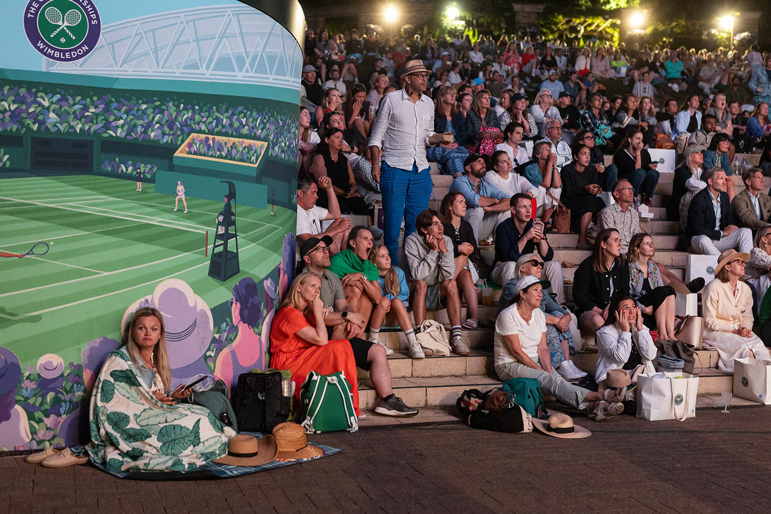 The bottom of Henman Hill at night, during Emma Radacanu's match.