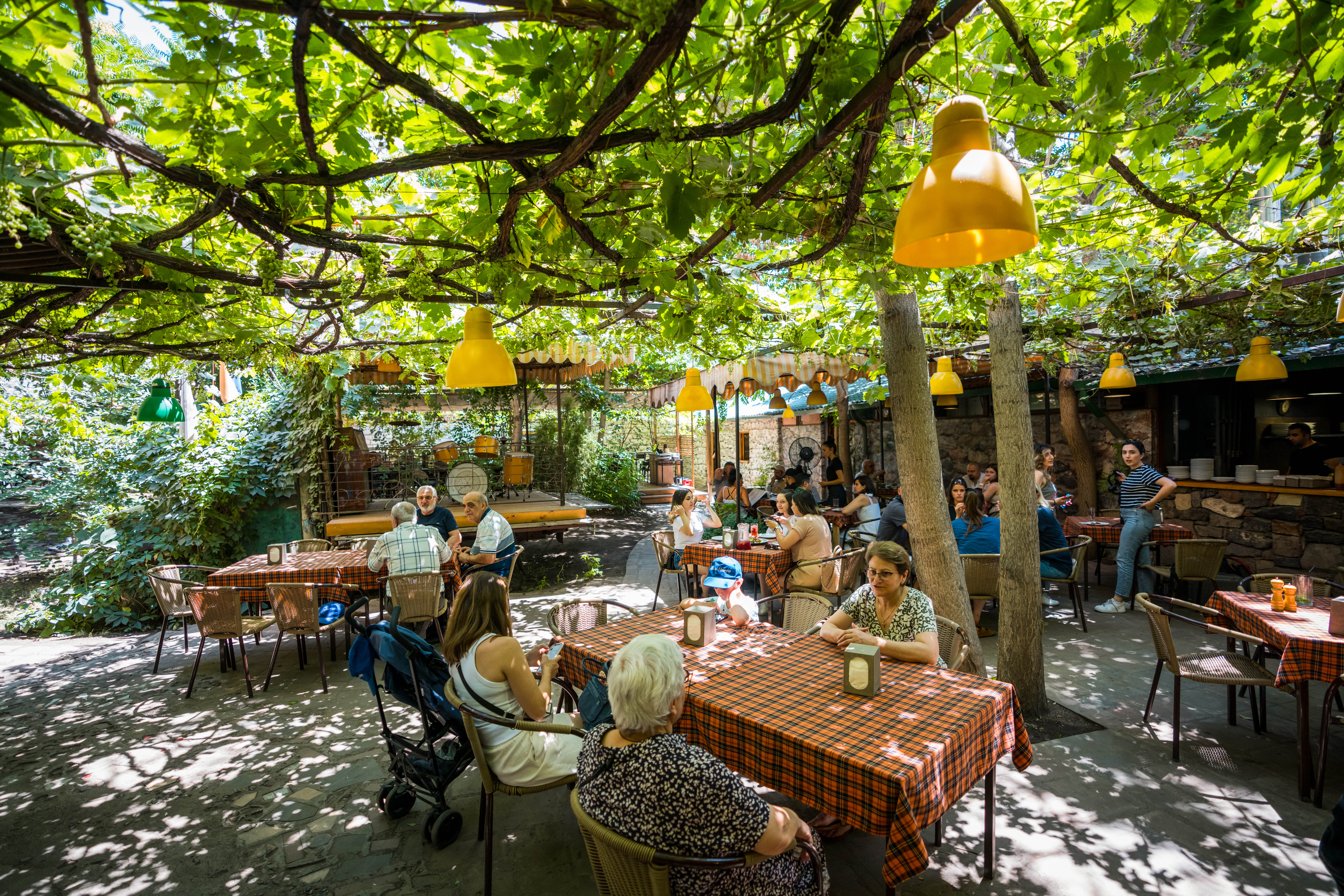 ‘Wine is not just a drink for us, it’s part of our history’: grapevines above a restaurant in Yerevan