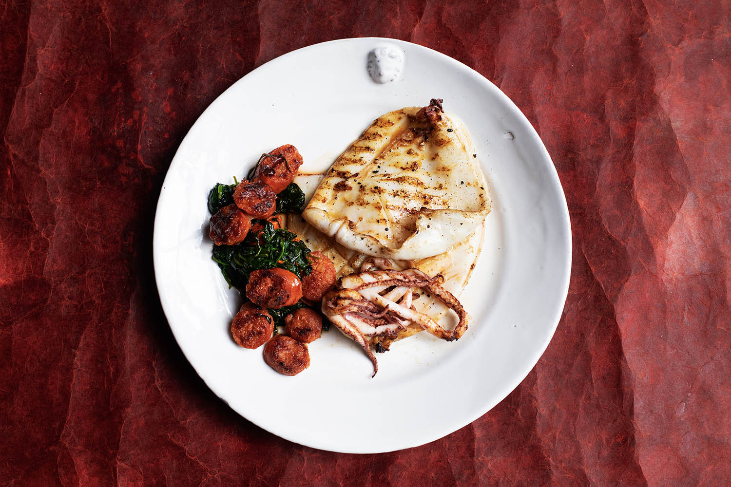 Nigel Slater’s midweek dinner: grilled squid, chorizo, spinach