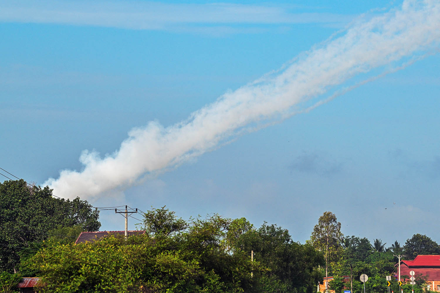 Smoke drifts from the site of a rocket launch in Cambodia’s Oddar Meanchey province last week