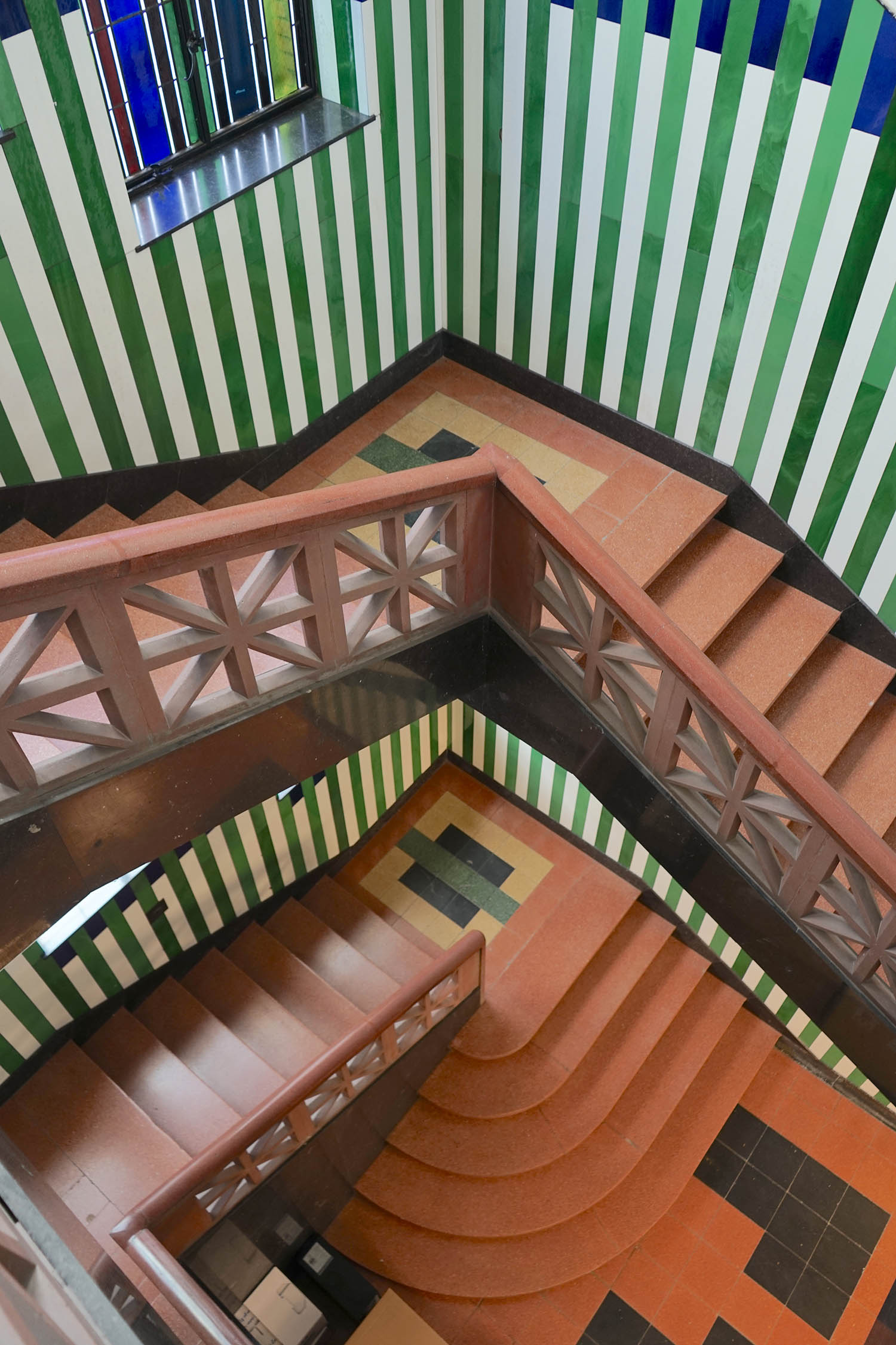 ‘Brussels is definitely the capital of European Art Deco,’ says Štěch. Designed by the Belgian architect Henry Lacoste, the Fondation Médicale Reine Elisabeth is a medical research institute built in the 1920s. The colourful stripes on the walls are made from an opaque glass called marbrite. ‘It’s a semi-public building,’ says Štěch. ‘I went in and there was nobody there, so I wandered around photographing’