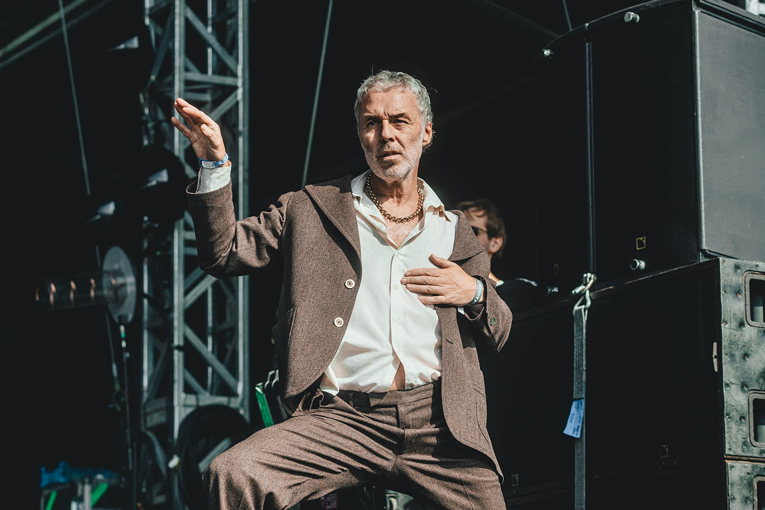 Dury performing at Tramlines festival in Sheffield in July