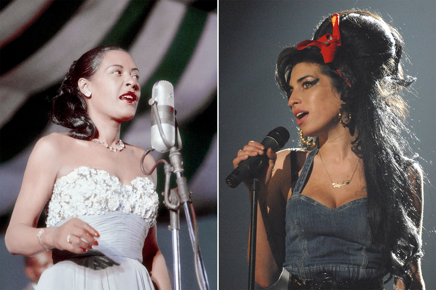Billie Holiday (left) and Amy Winehouse (right) both struggled with addiction issues.