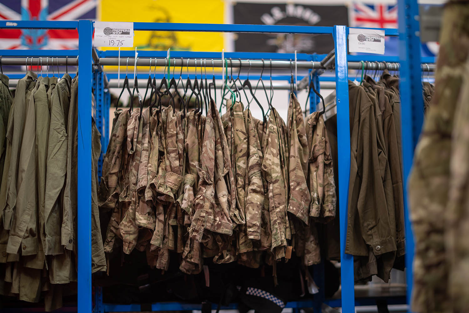 Camouflage, the overriding colour of clothes on sale at the Preppers Shop