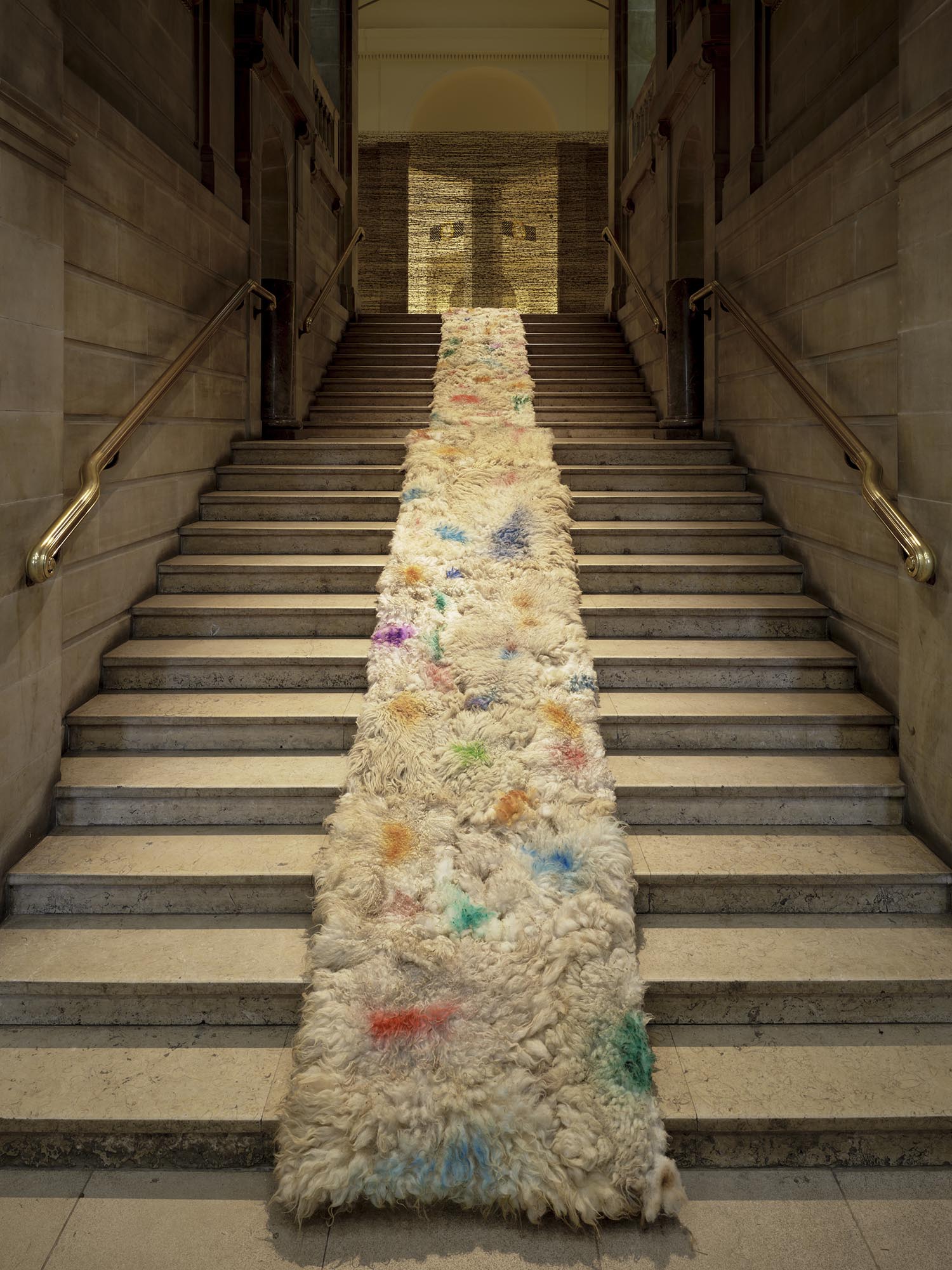 ‘Banding marks are a dizzying array of turquoise, orange and purple dabs’: Wool Runner, 2025.