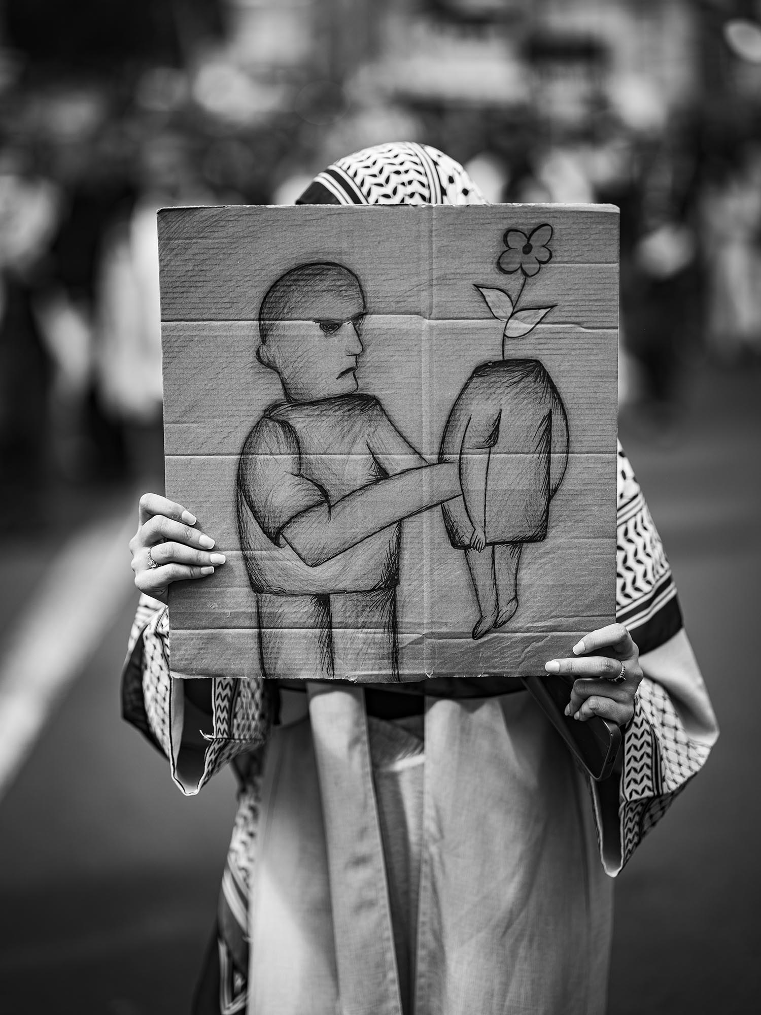 No Words: placard at a London protest in 2024
