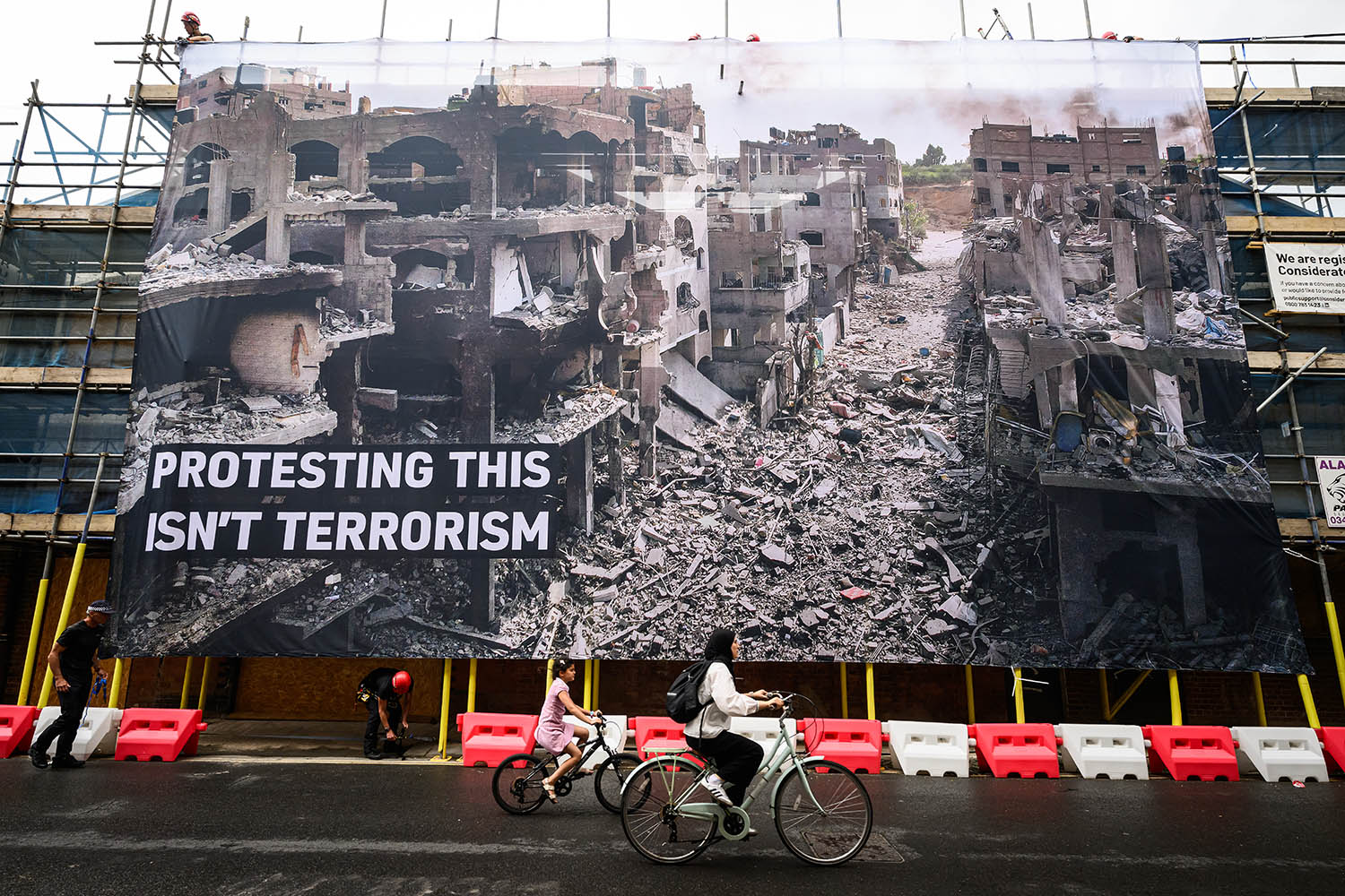 A protest banner opposite Labour’s HQ in London