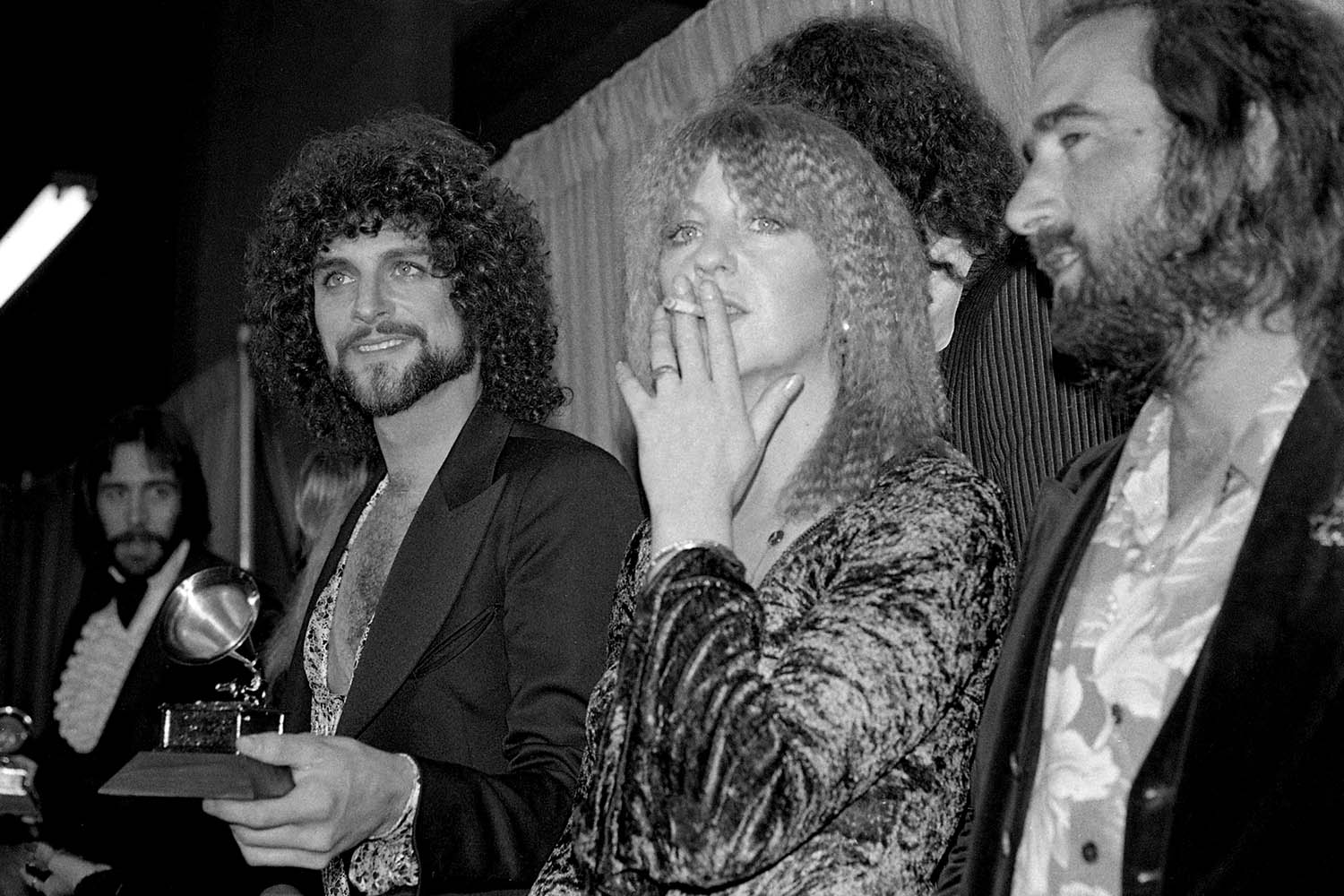 Lindsey Buckingham, Christine McVie and John McVie at the 1978 Grammy awards, at which Rumours won album of the year