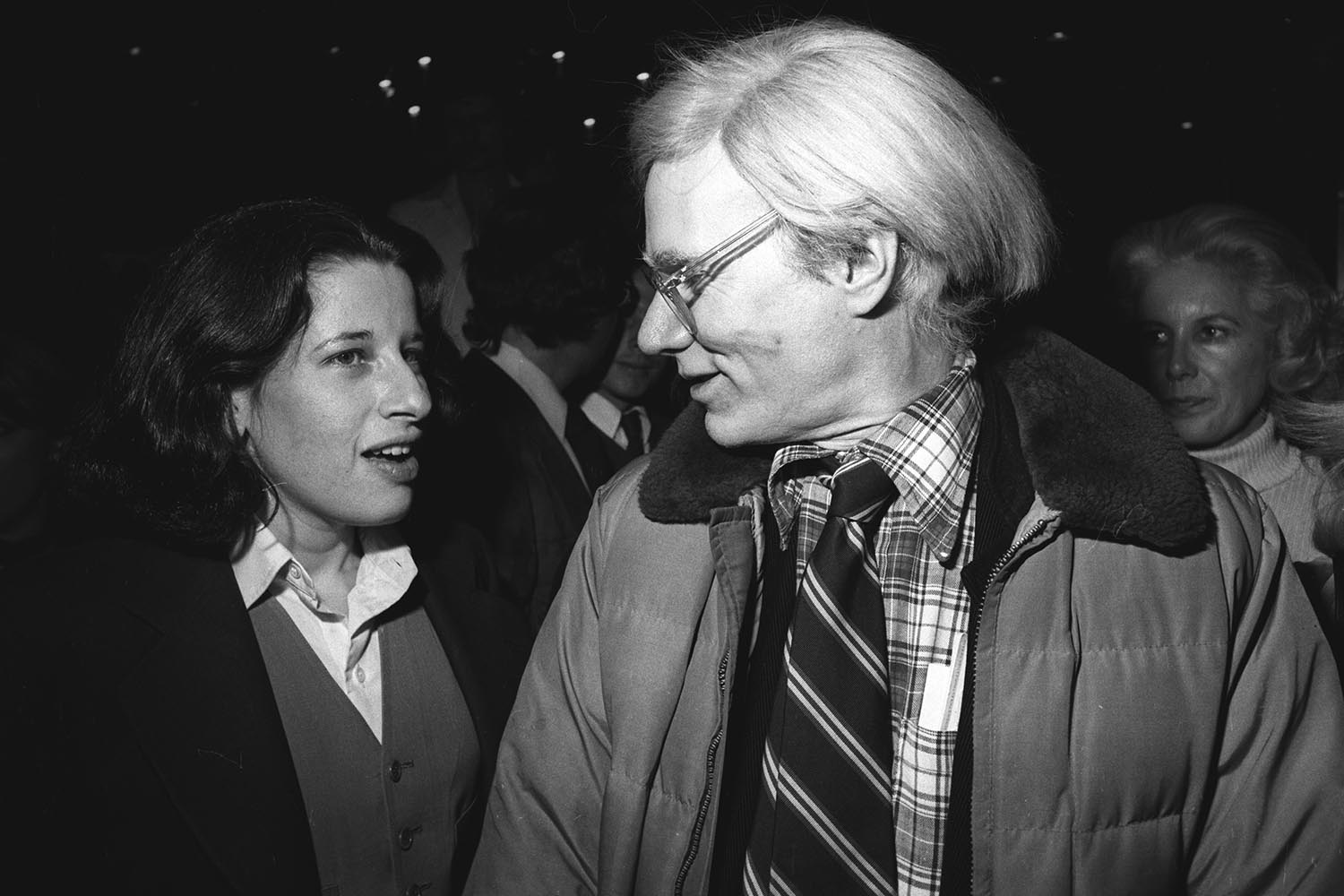 Fran Lebowitz and Andy Warhol at a New York party in 1977