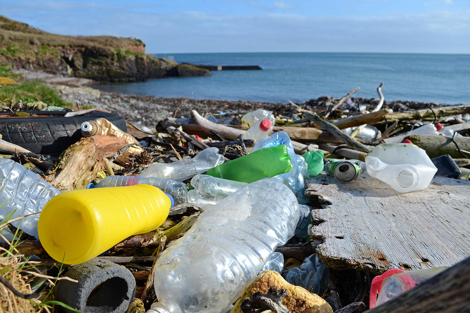 Plastic waste washed up on the beach at Trabolgan in southern Ireland