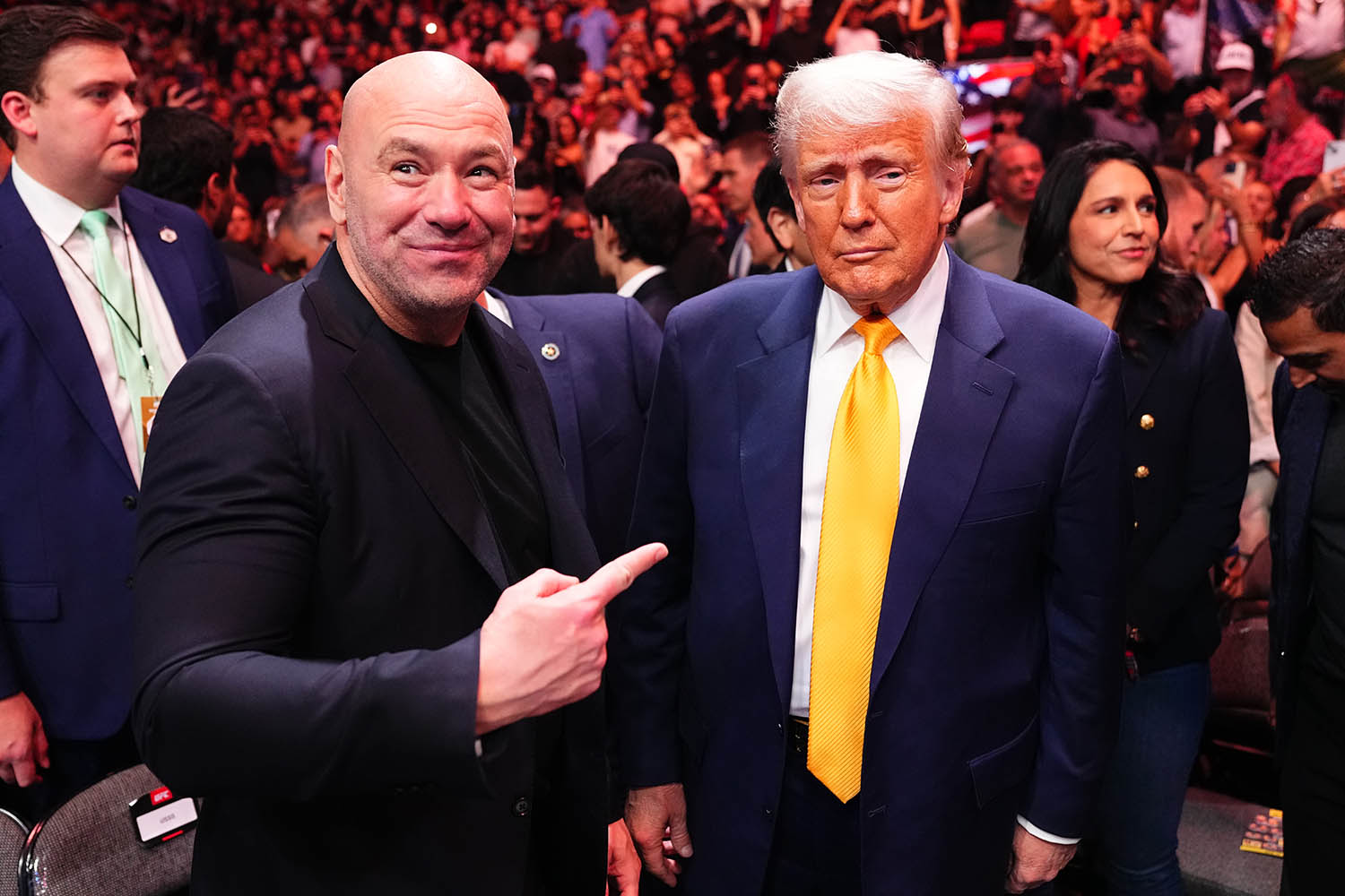 Donald Trump with UFC President and CEO Dana White at Kaseya Center on 12 April in Miami, Florida