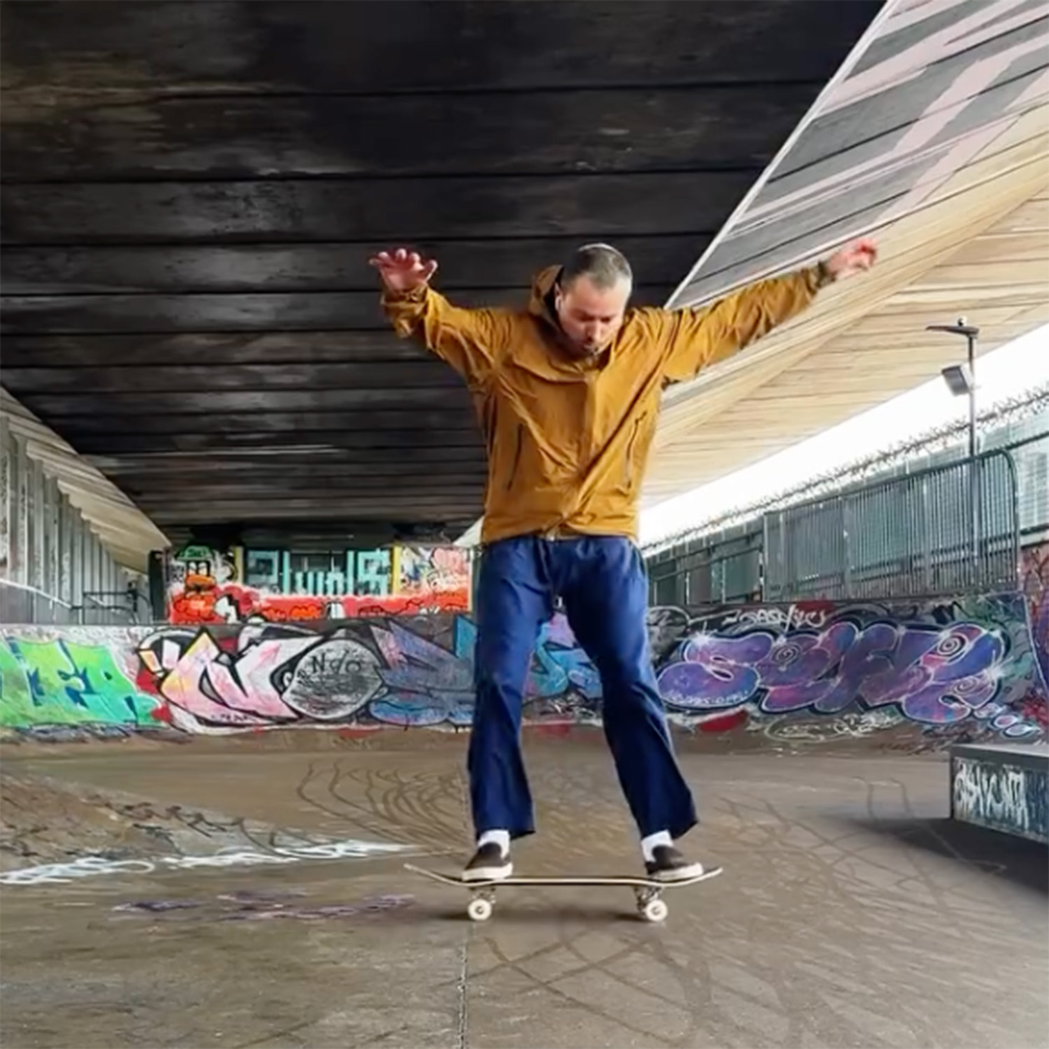 Rolling on: Jenkins’s first love was skateboarding, and he still goes at least once a week