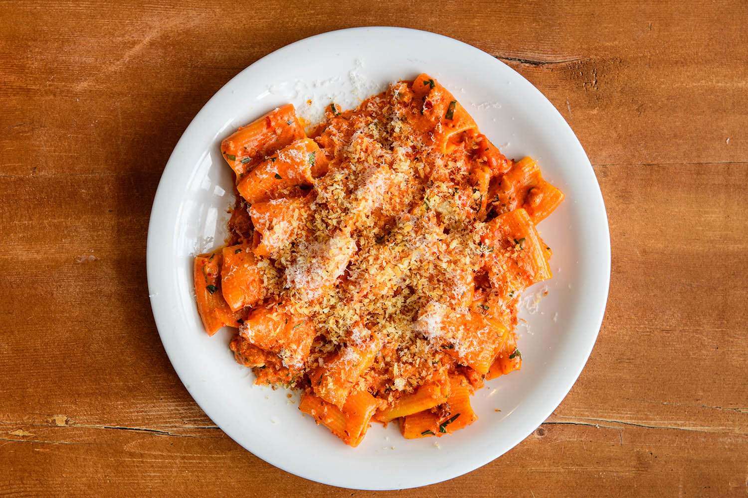 ‘Gnarly, hard-fried scrags of fennel sausage’: rigatoni, pork and fennel ragu.