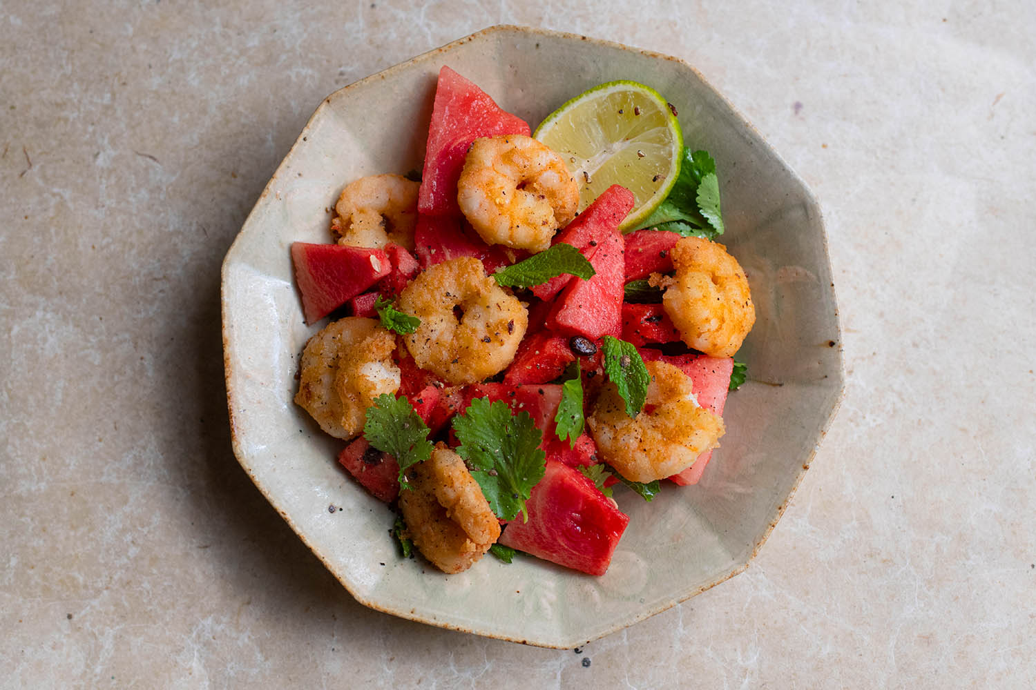 Nigel Slater’s midweek dinner: prawns, watermelon and lime