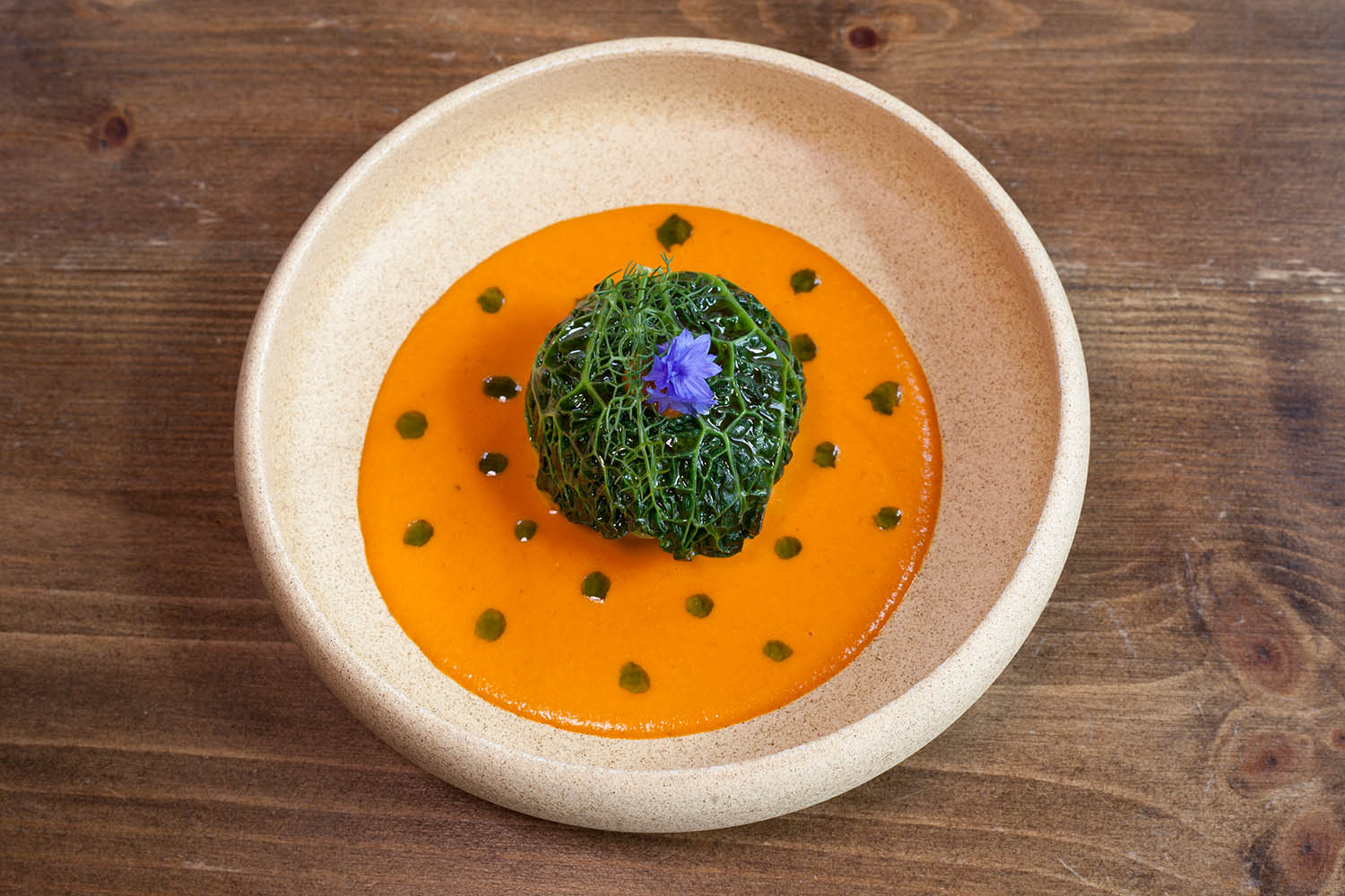 ‘A work of art’:crayfish, cabbage, tomato veloute