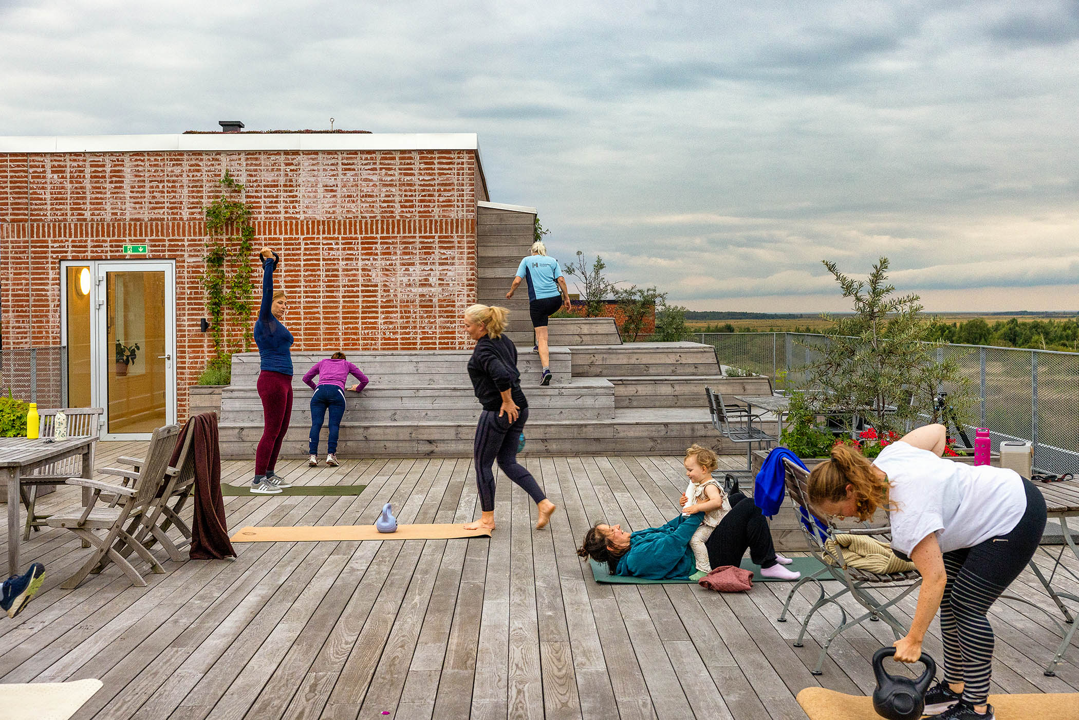 At a stretch: getting together for yoga on the shared outdoor terrace