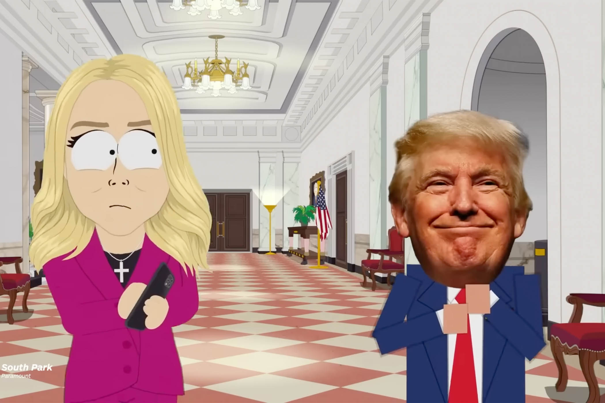 Karoline Leavitt and Donald Trump on South Park