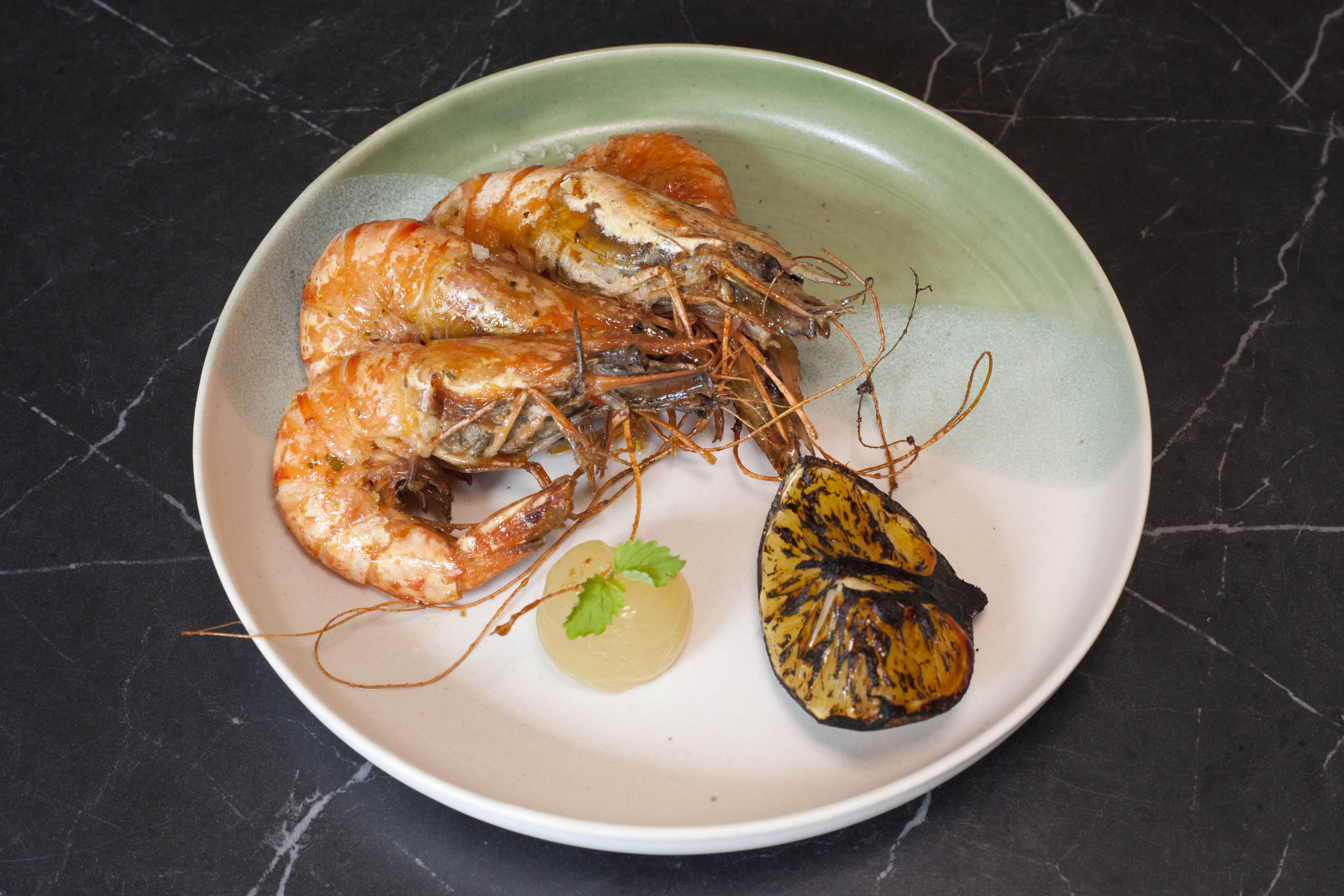 ‘Grill-blackened’: king prawns