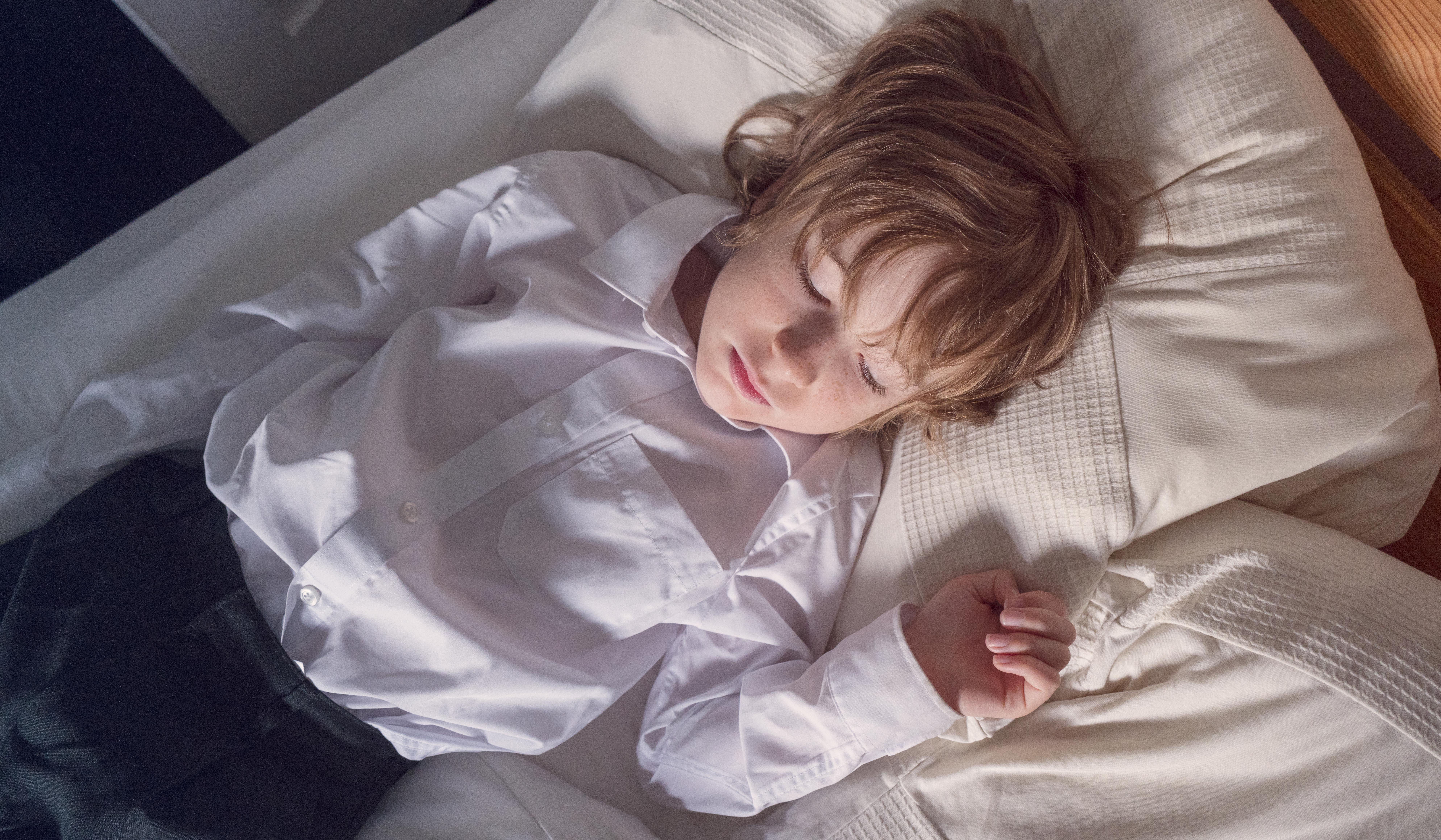 Our boy thought sleeping in his clothes would be a genius life hack