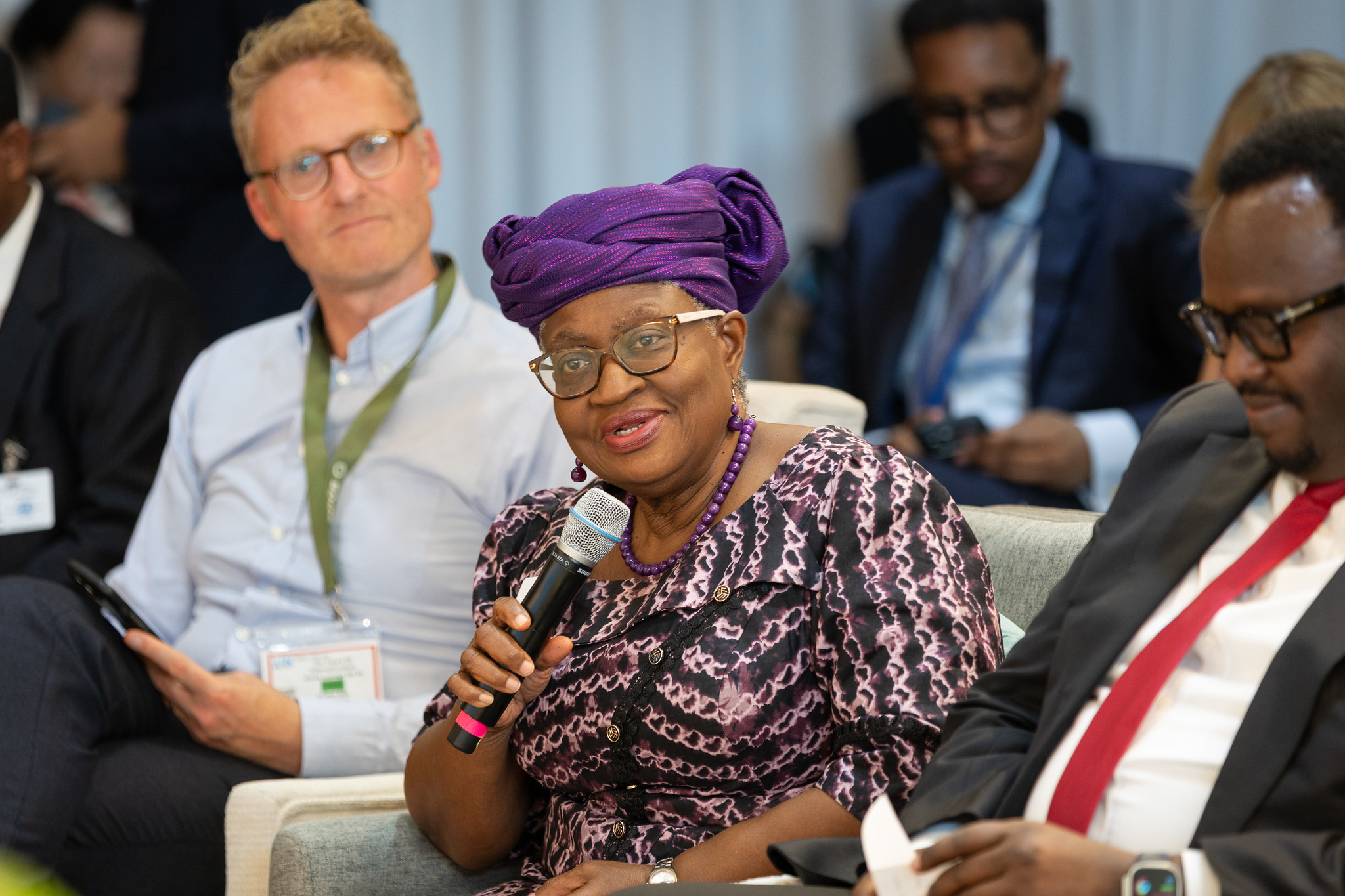 Ngozi Okonjo-Iweala speaking into a microphone