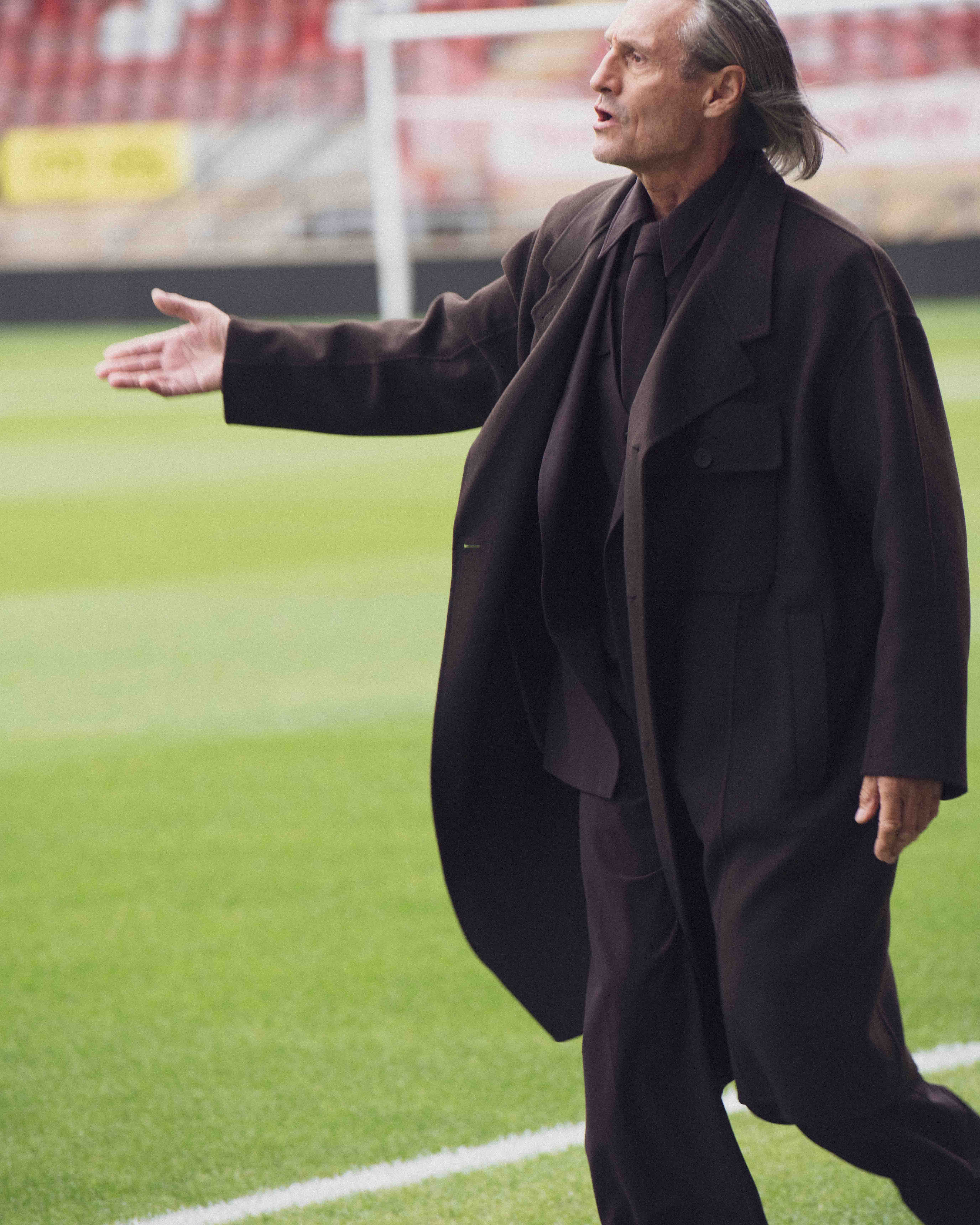 Coat, jacket, trousers, shirt and tie all by Emporio Armani