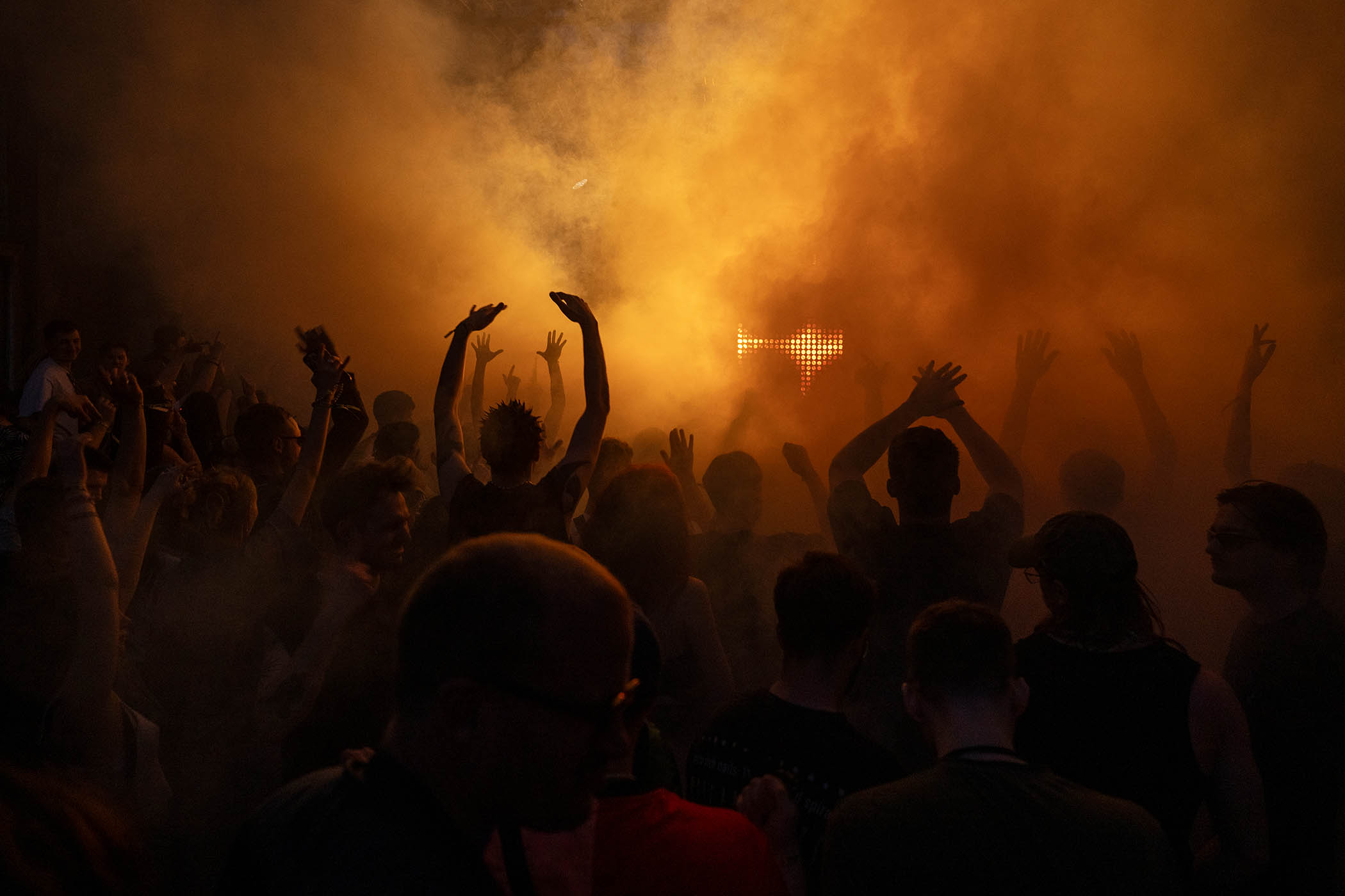 Revellers lose themselves at a rave at the Keller bar Kyiv
