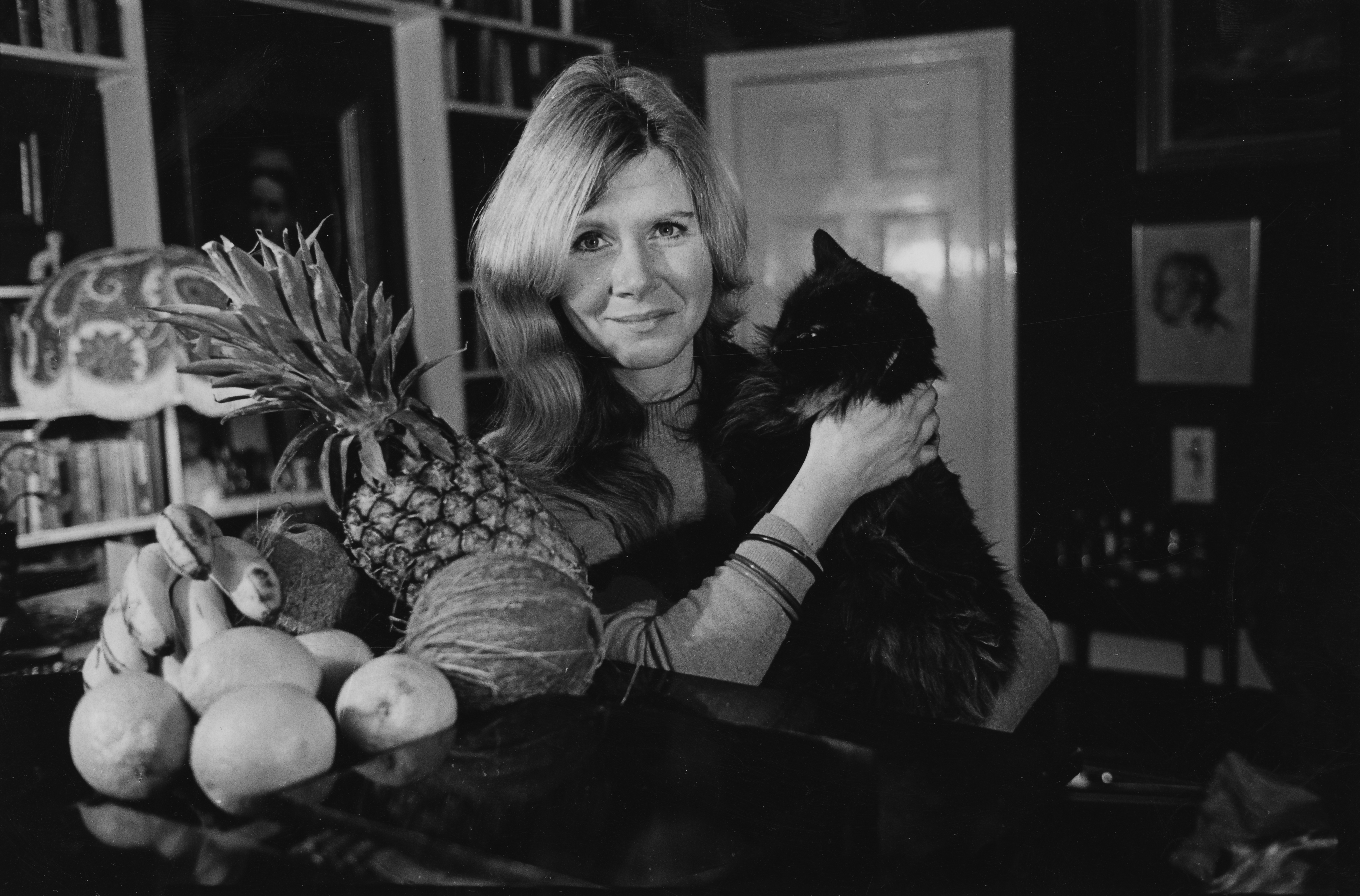 Simple pleasures: Jilly Cooper with her pet cat in 1975