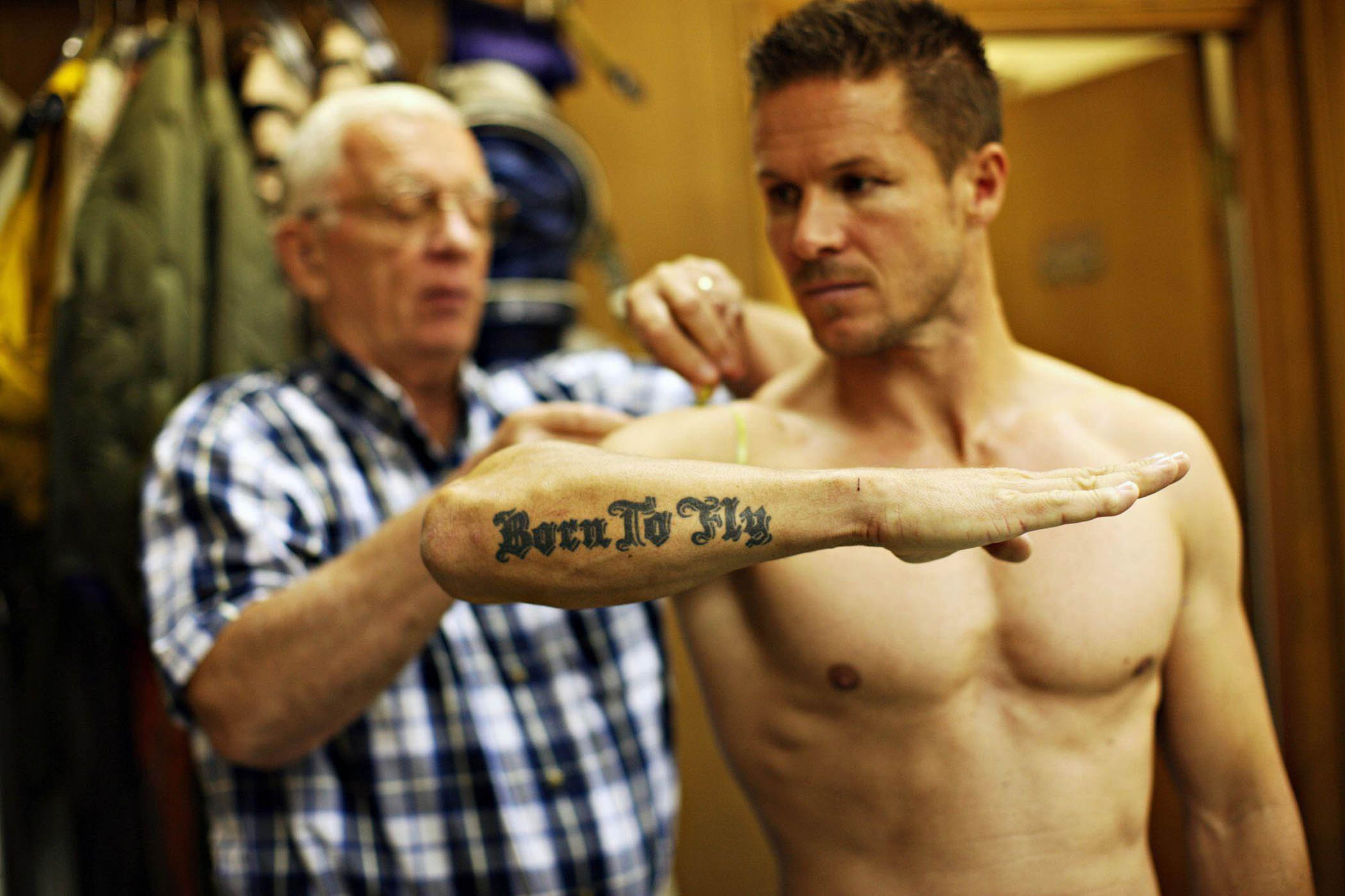 Baumgartner is fitted for his pressure suit by Mike Todd, 2010.