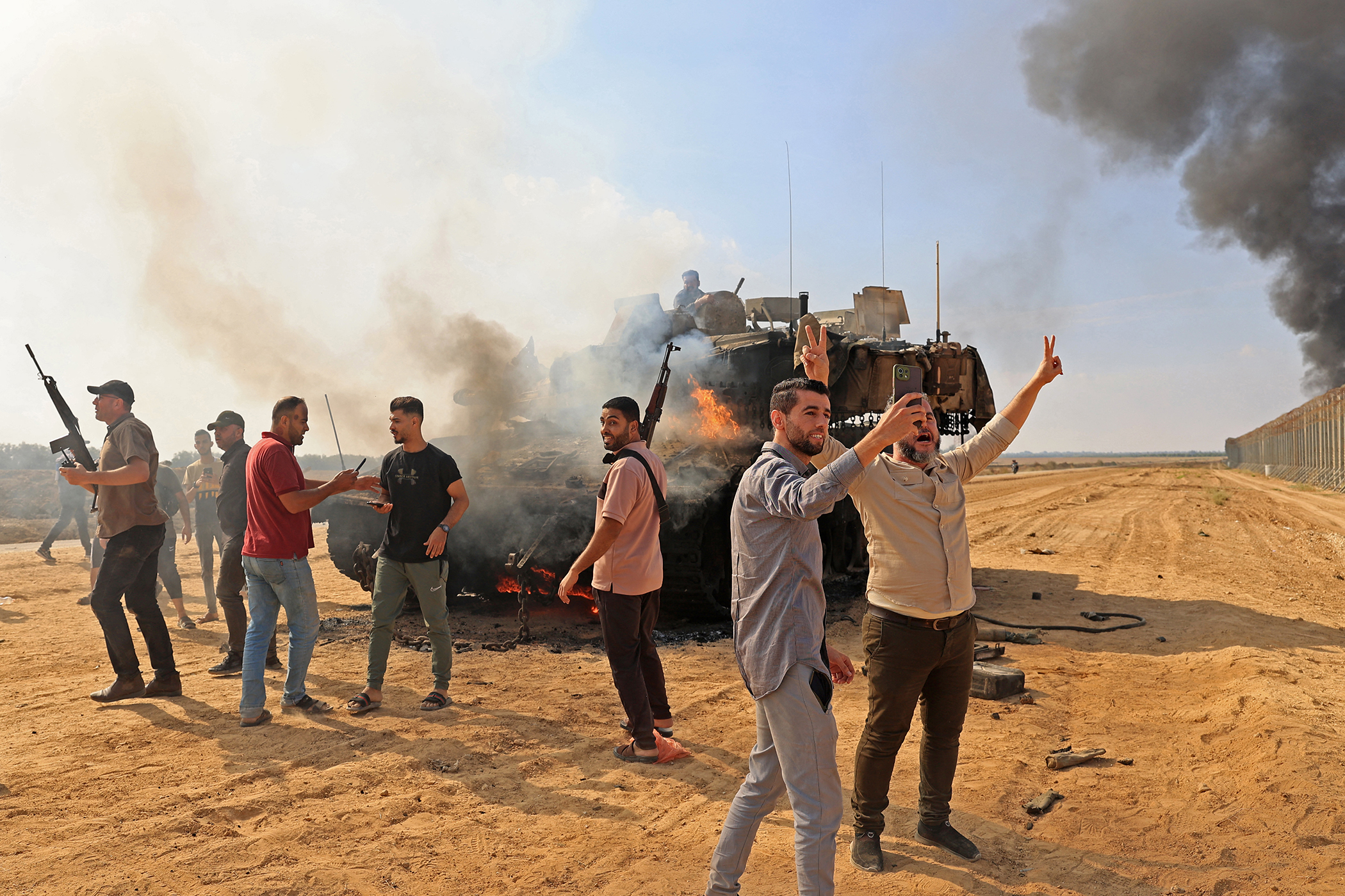 7/10/23: Palestinians take control of an Israeli tank in the southern Gaza Strip