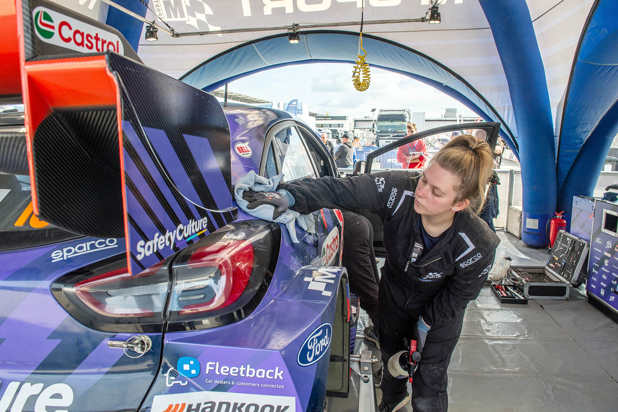 M-Sport rally car mechanic Hayley Harrod at the FIA World Rally Championship
