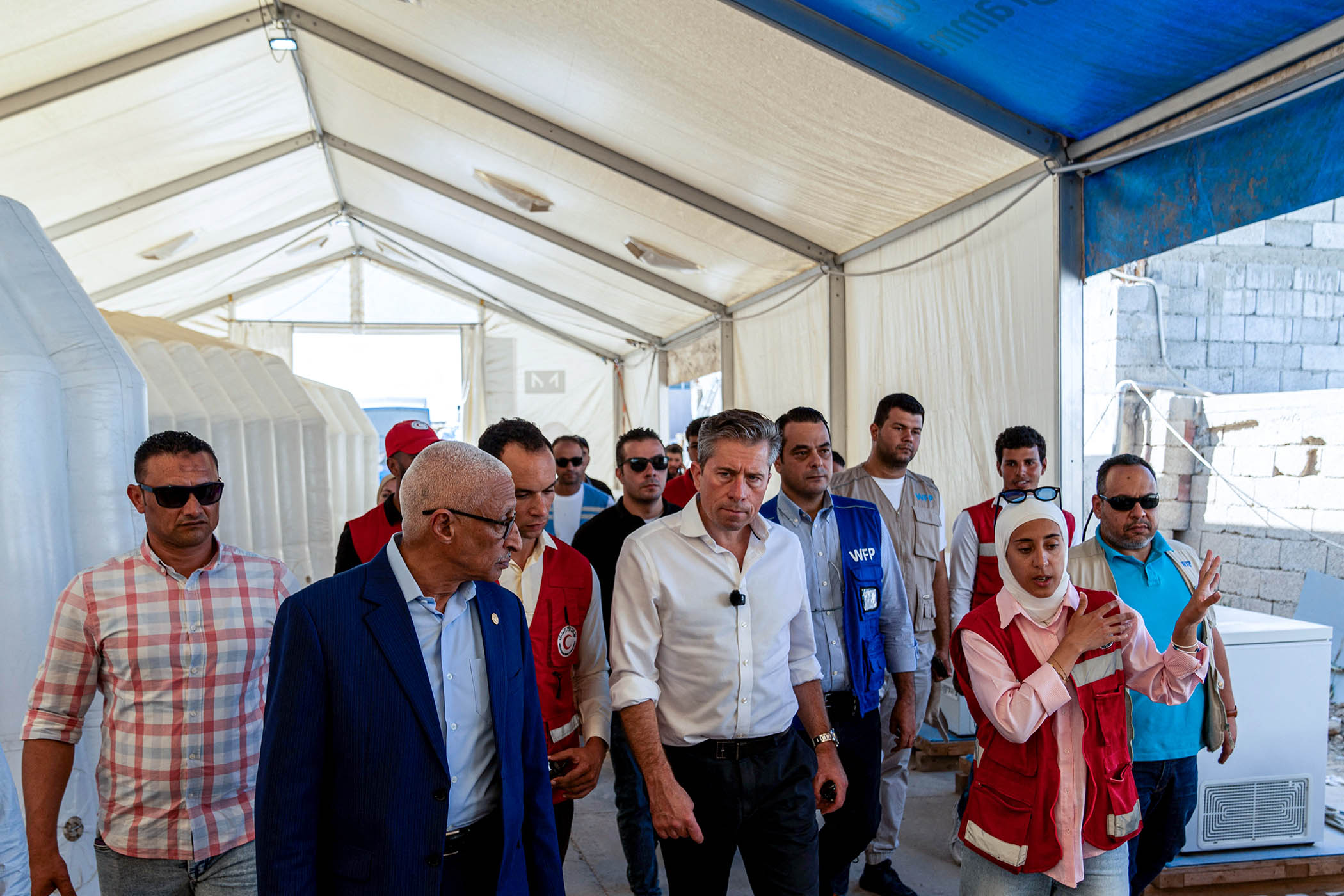 Fletcher visits the Red Crescent logistics centre and meets humanitarian workers in Al Arish on Thursday