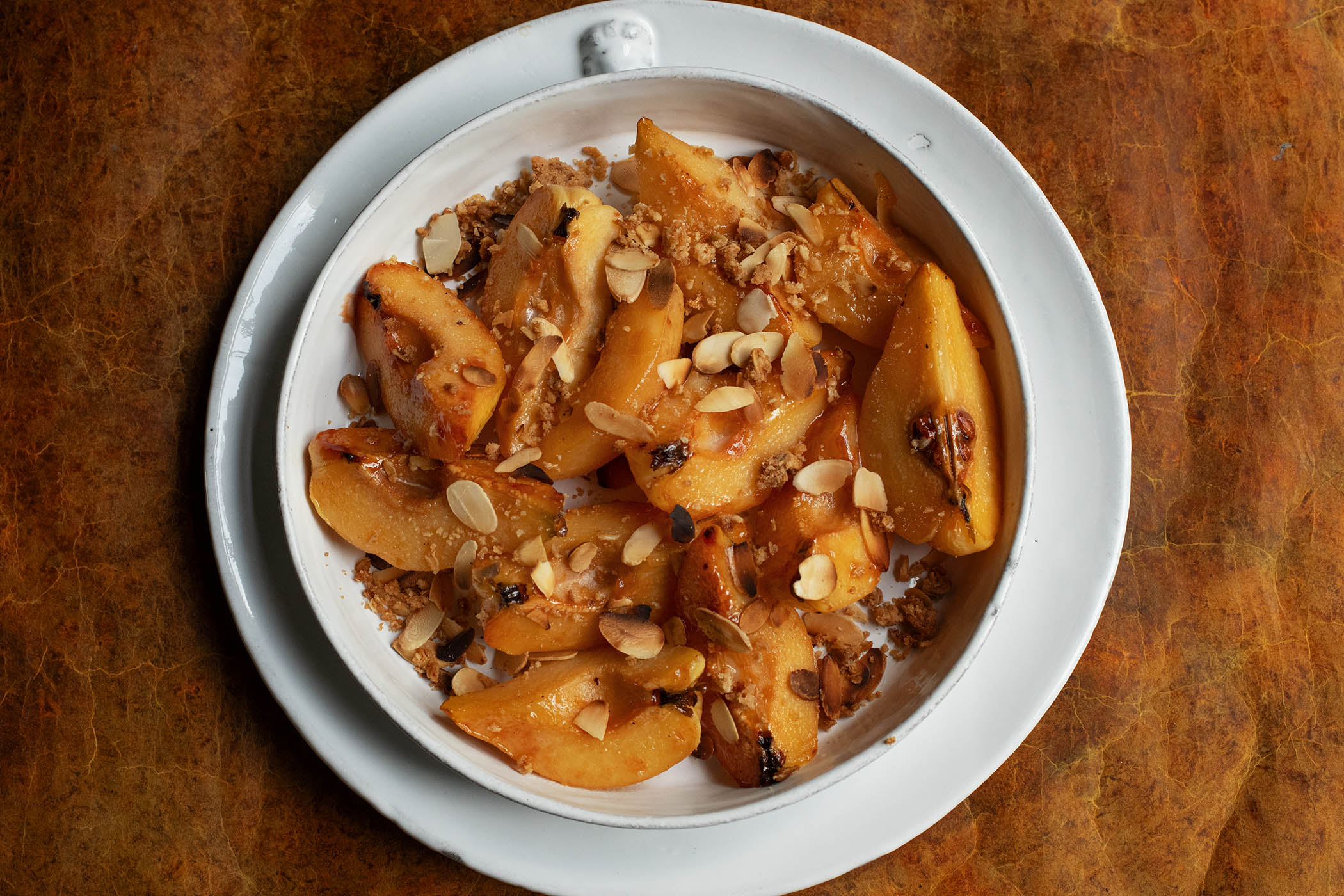 Midweek treat: buttered quinces, almond crumbs