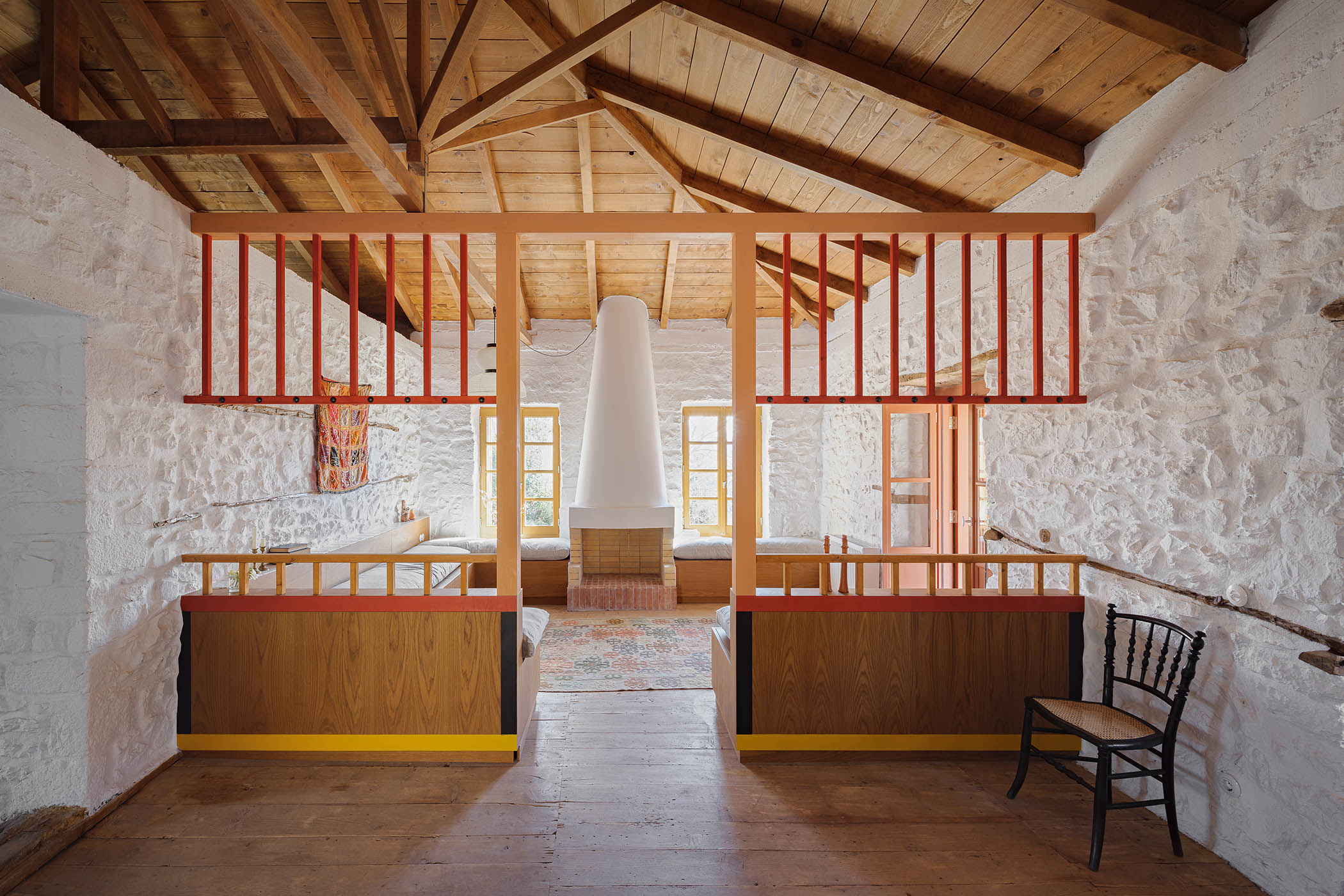 Gather round: a modern take on an ontas, a traditional partition, with low seating around a fire