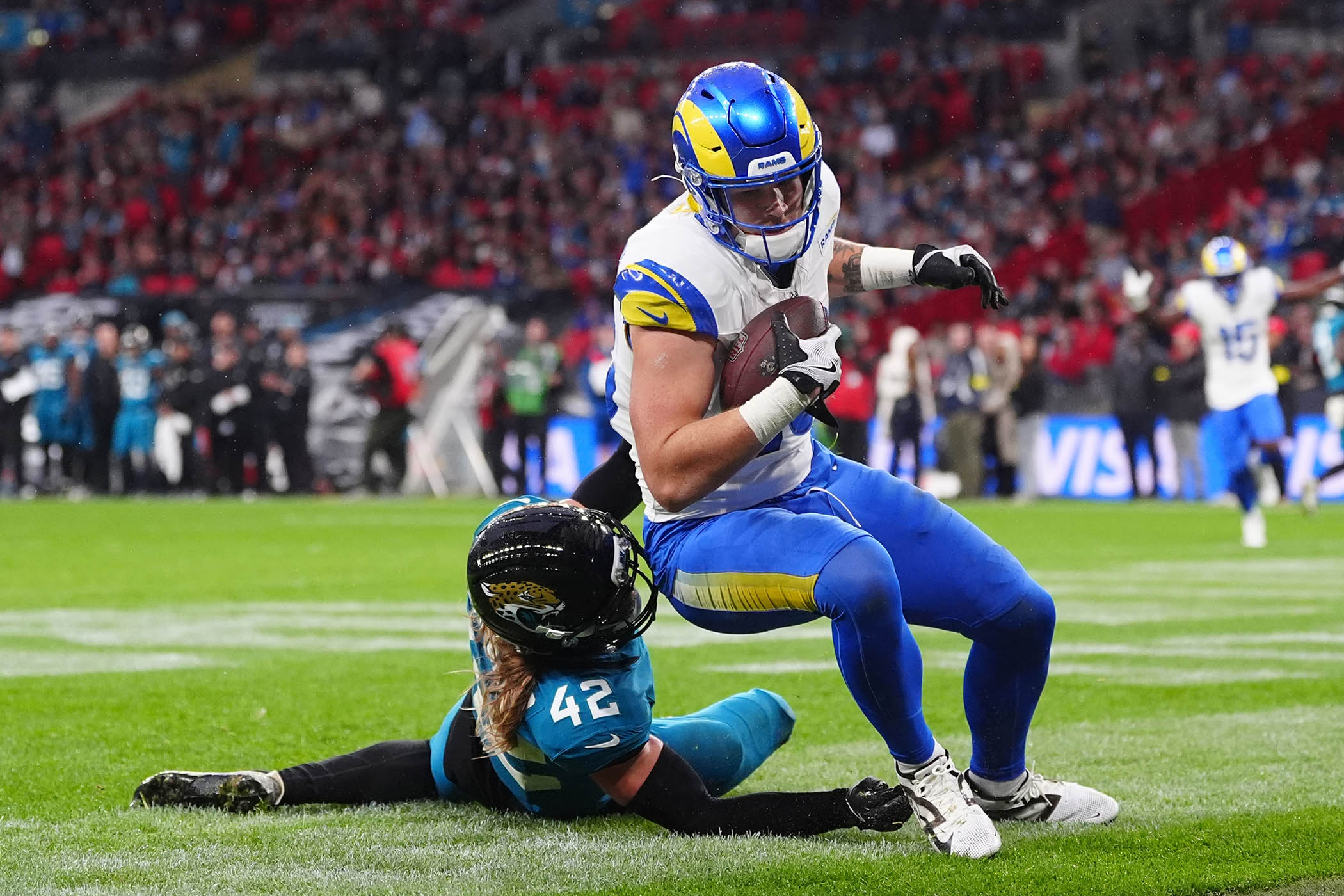 Terrance Ferguson of the Los Angeles Rams scores a touchdown at Wembley