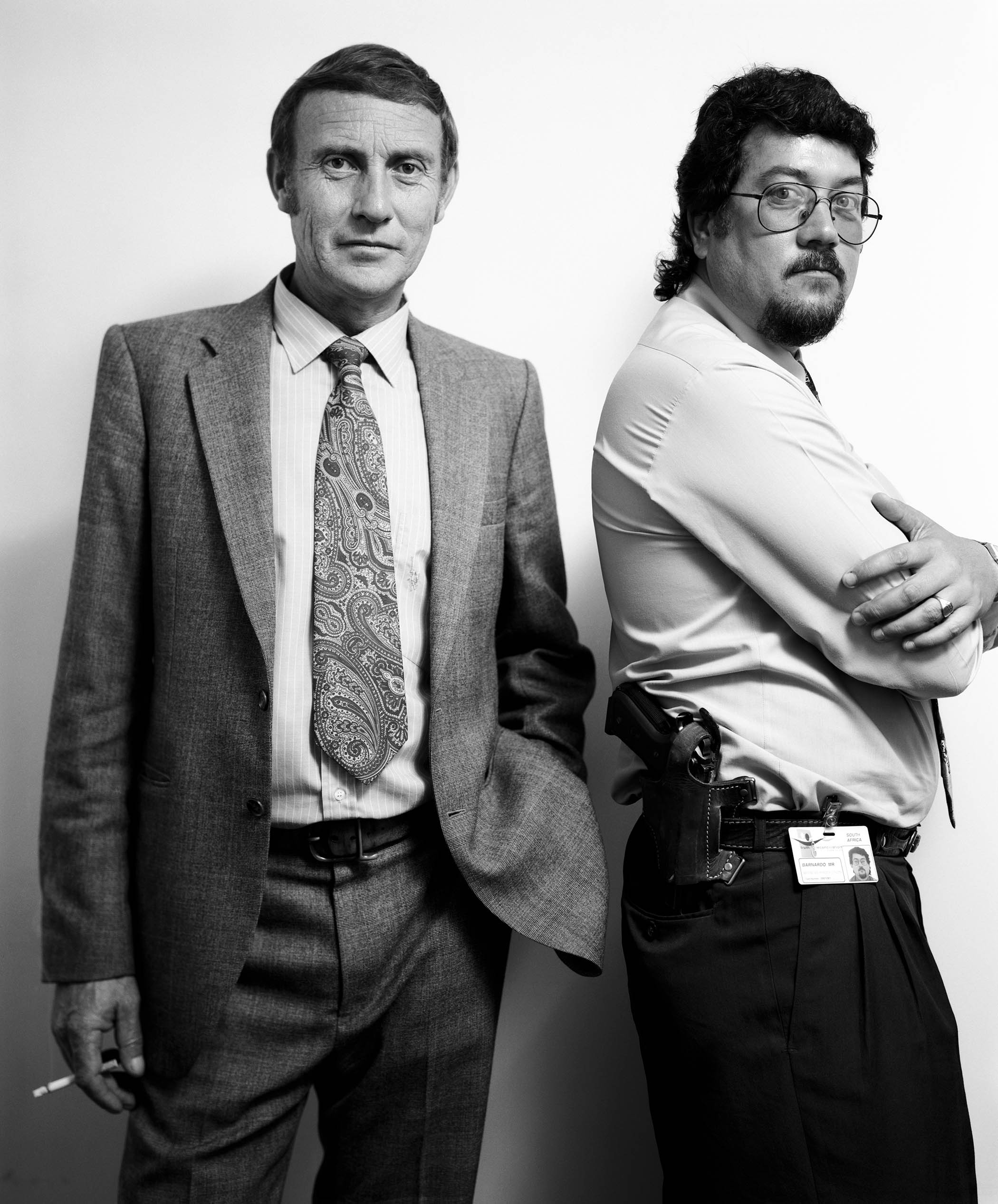 Policeman Gideon Nieuwoudt, left, was implicated in the murder of anti-apartheid activist Steve Biko, and Mike Barnardo, a member of a witness protection team