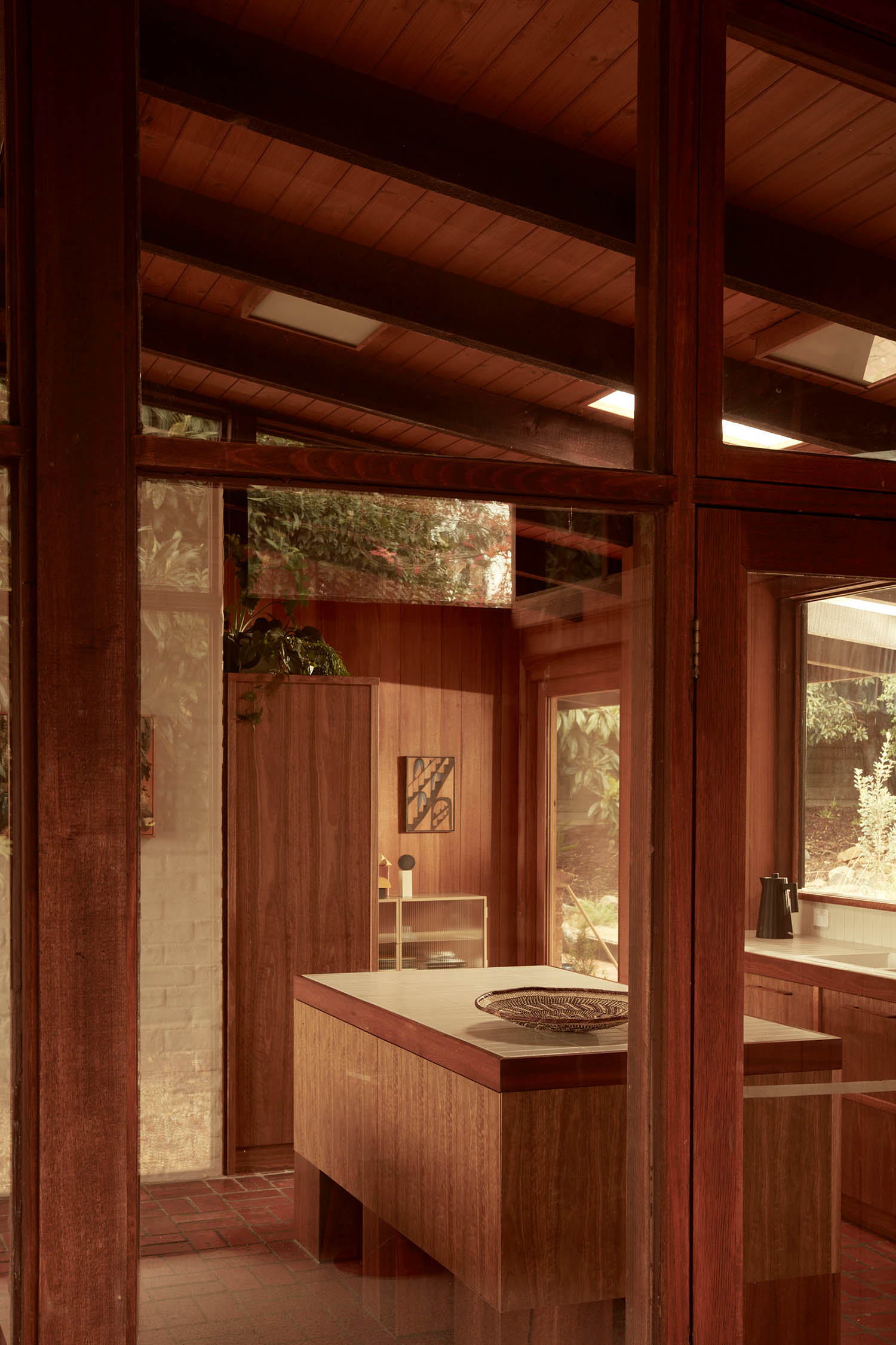 Into the woods: the kitchen, with tile-topped island