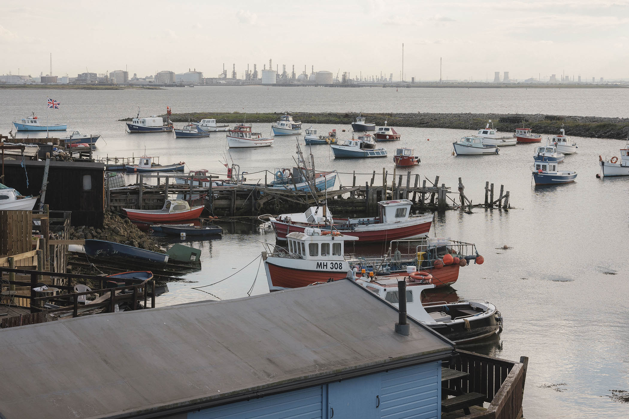 Fishing and pleasure boats moored at Paddy’s Hole on the South Gare peninsular at the Tees estuary