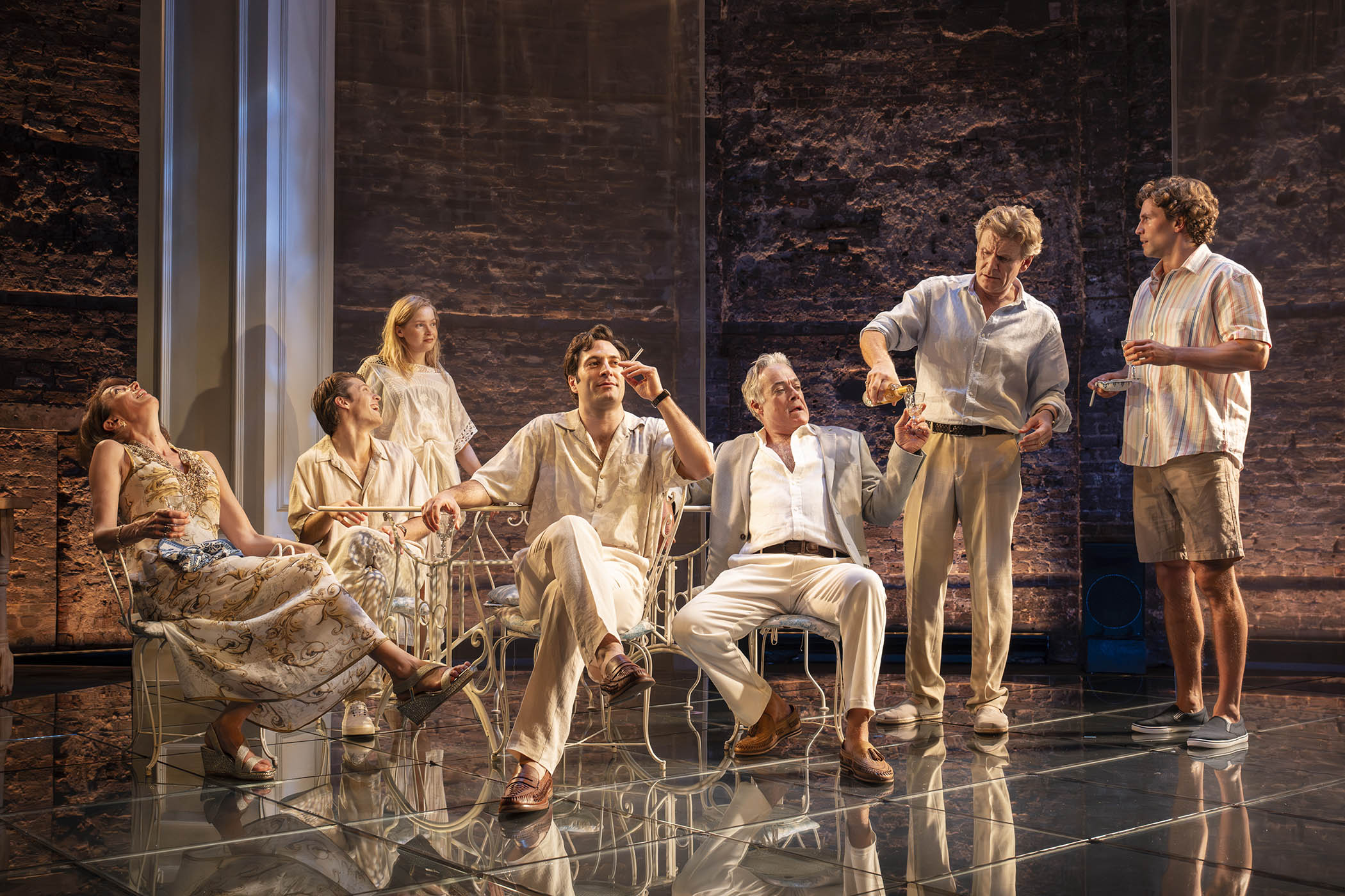 The cast of The Line of Beauty at the Almeida. Main image: Leo Suter, who ‘provided the most jaw-dropping moment of the evening’, alongside Jasper Talbot as Nick Guest