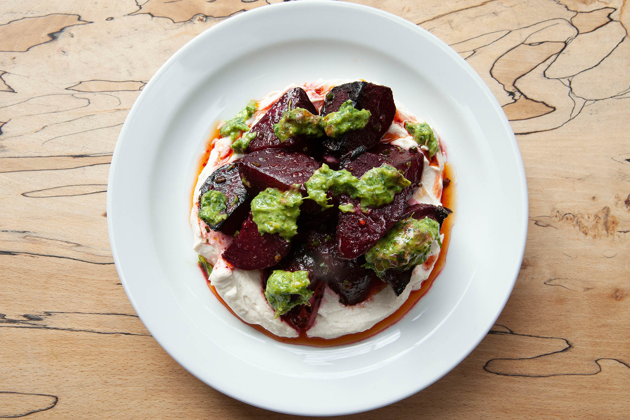 ‘Earthy’: beetroot on sesame yoghurt