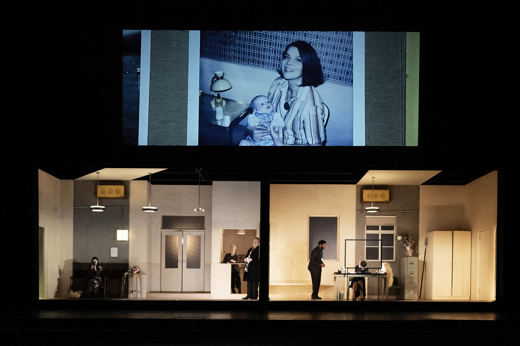 The cast of The Makropulos Case, revived at the Royal Opera House with its ‘beautifully chic hotel designs’