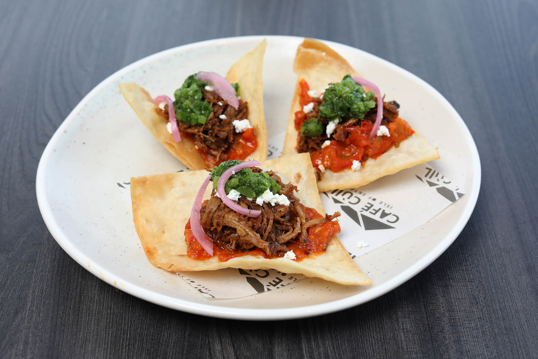 ‘Piled on’: Skye pork shoulder, tostadas