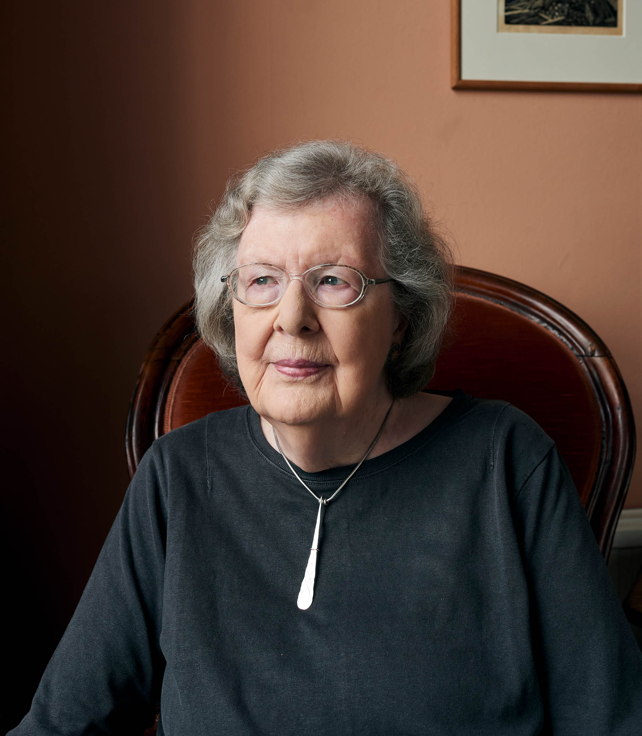 Author Penelope Lively photographed at home in London.