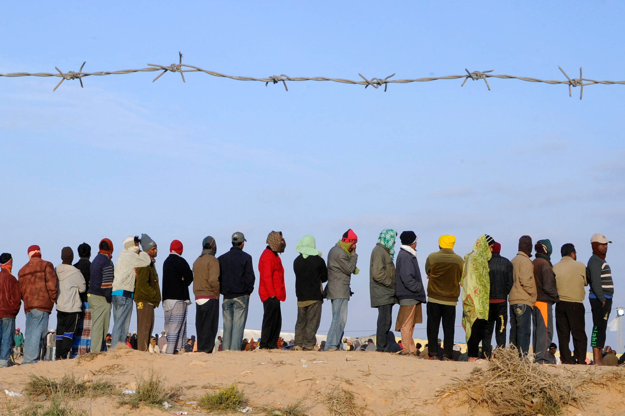 Refugees fleeing from Libya at the Choucha camp near the Tunisian border