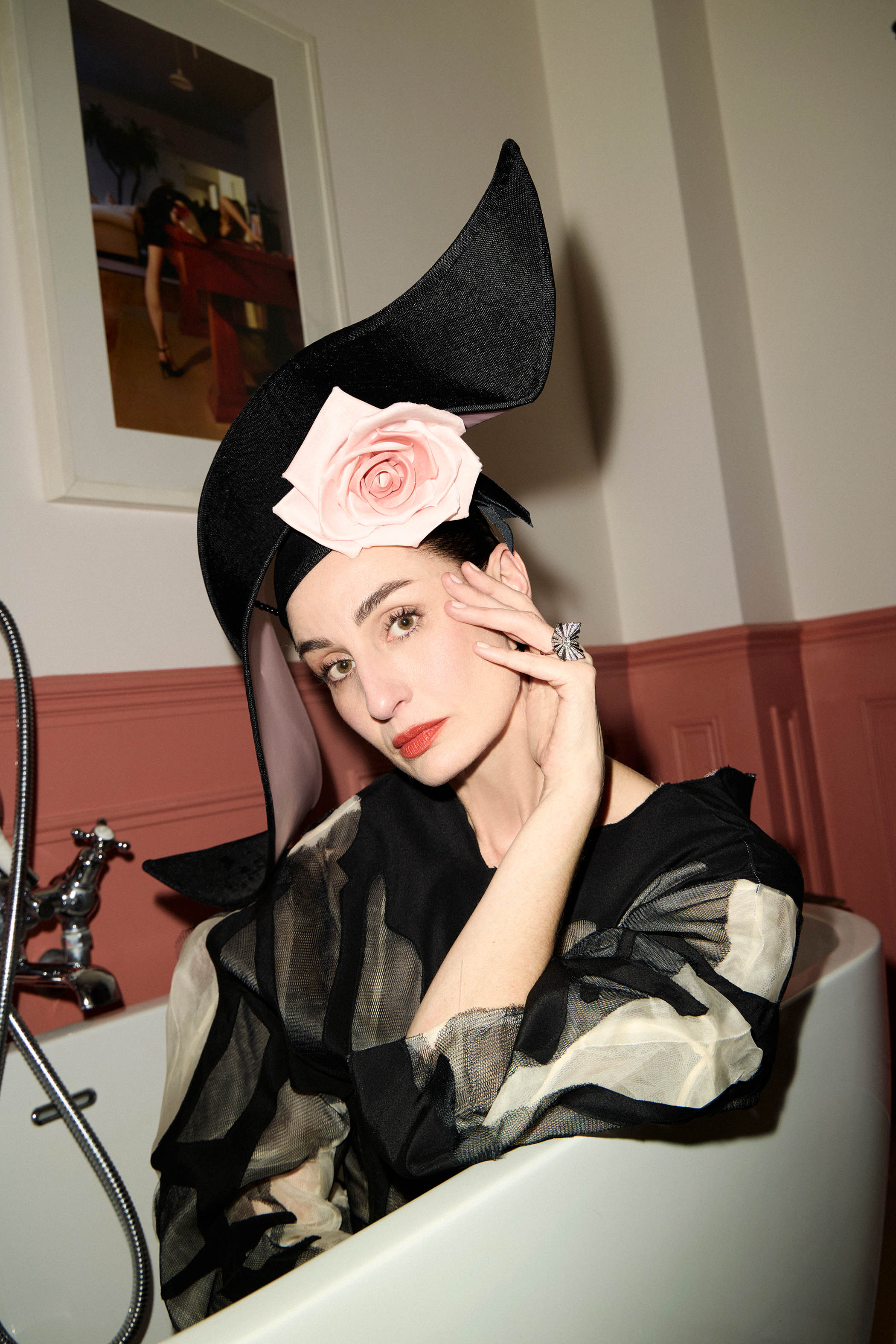 Dress by Steve O Smith; hat by Stephen Jones; and Southern Cross ring by Hannah Martin