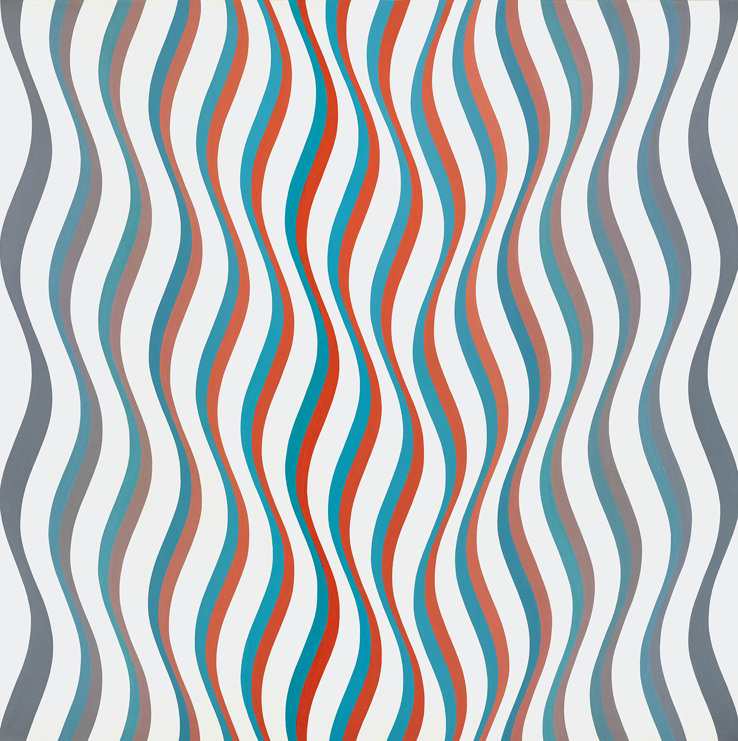 Cataract 1, from 1967, sees the Bridget Riley ‘unleash vermilion and blue’ on a rippling canvas. Main image: the ‘mesmeric’ Streak 3, from 1980