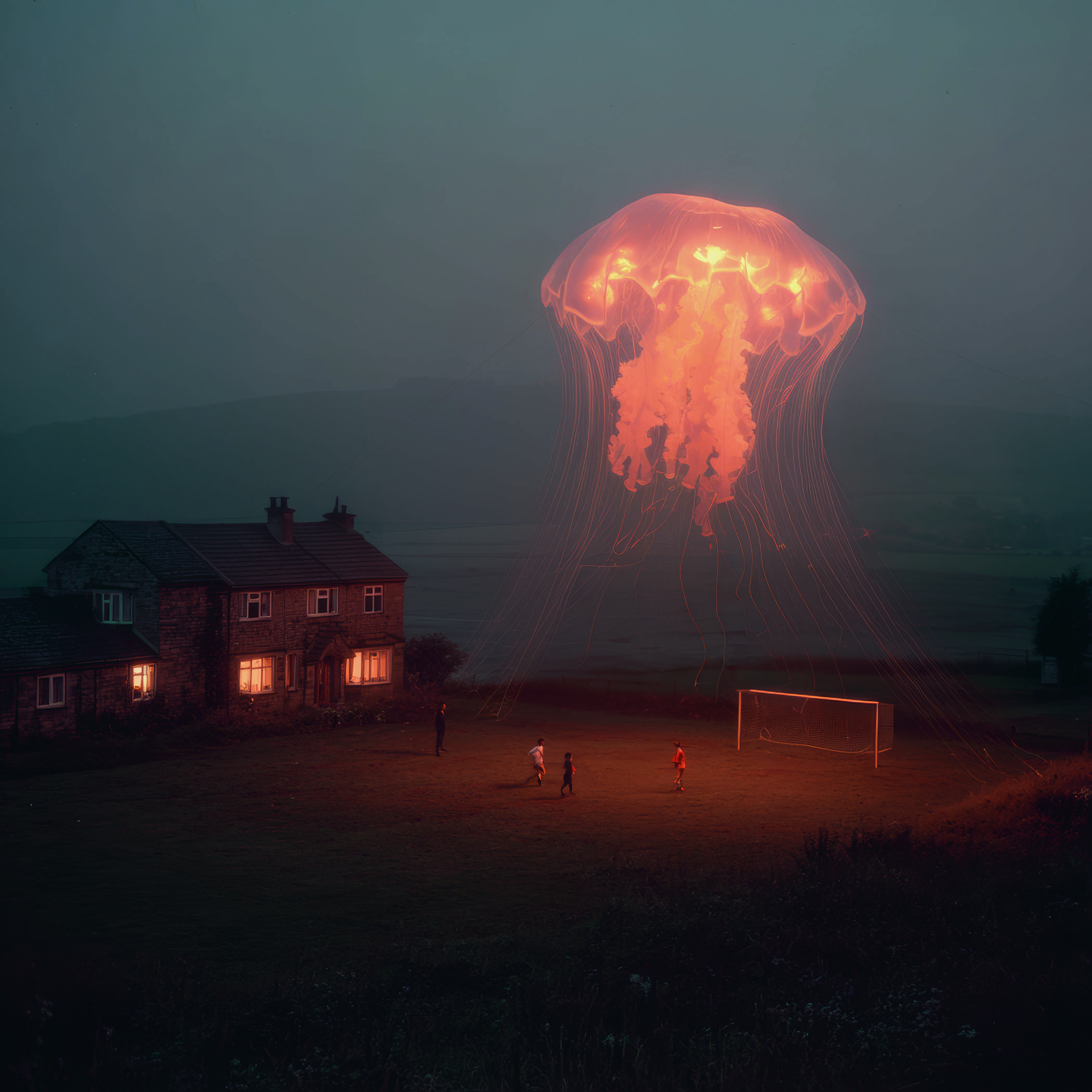 A spectral spectator illuminates a playing field