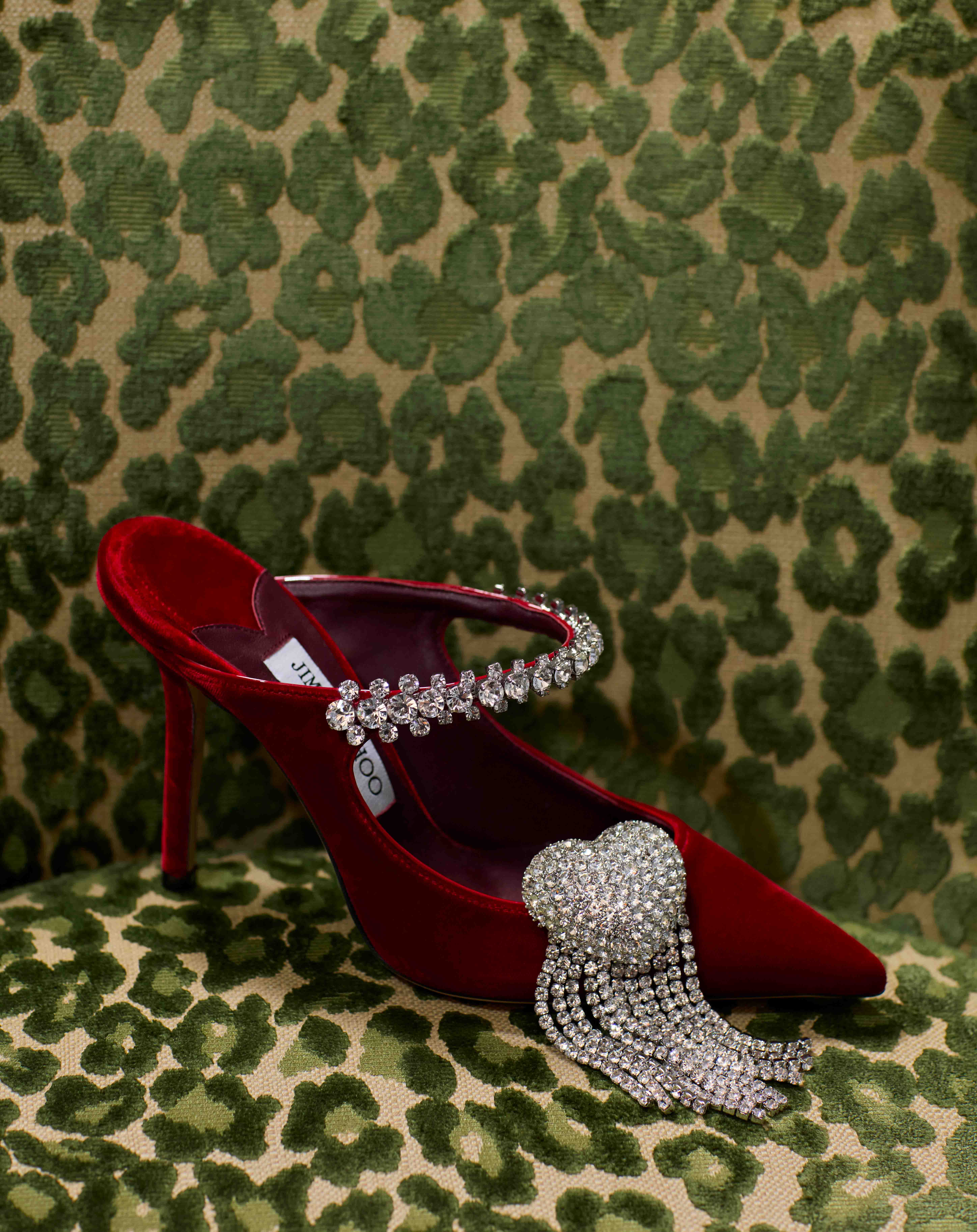 Shoes with crystal detail, £895, Jimmy Choo. Brooch, £75, Essentiel Antwerp