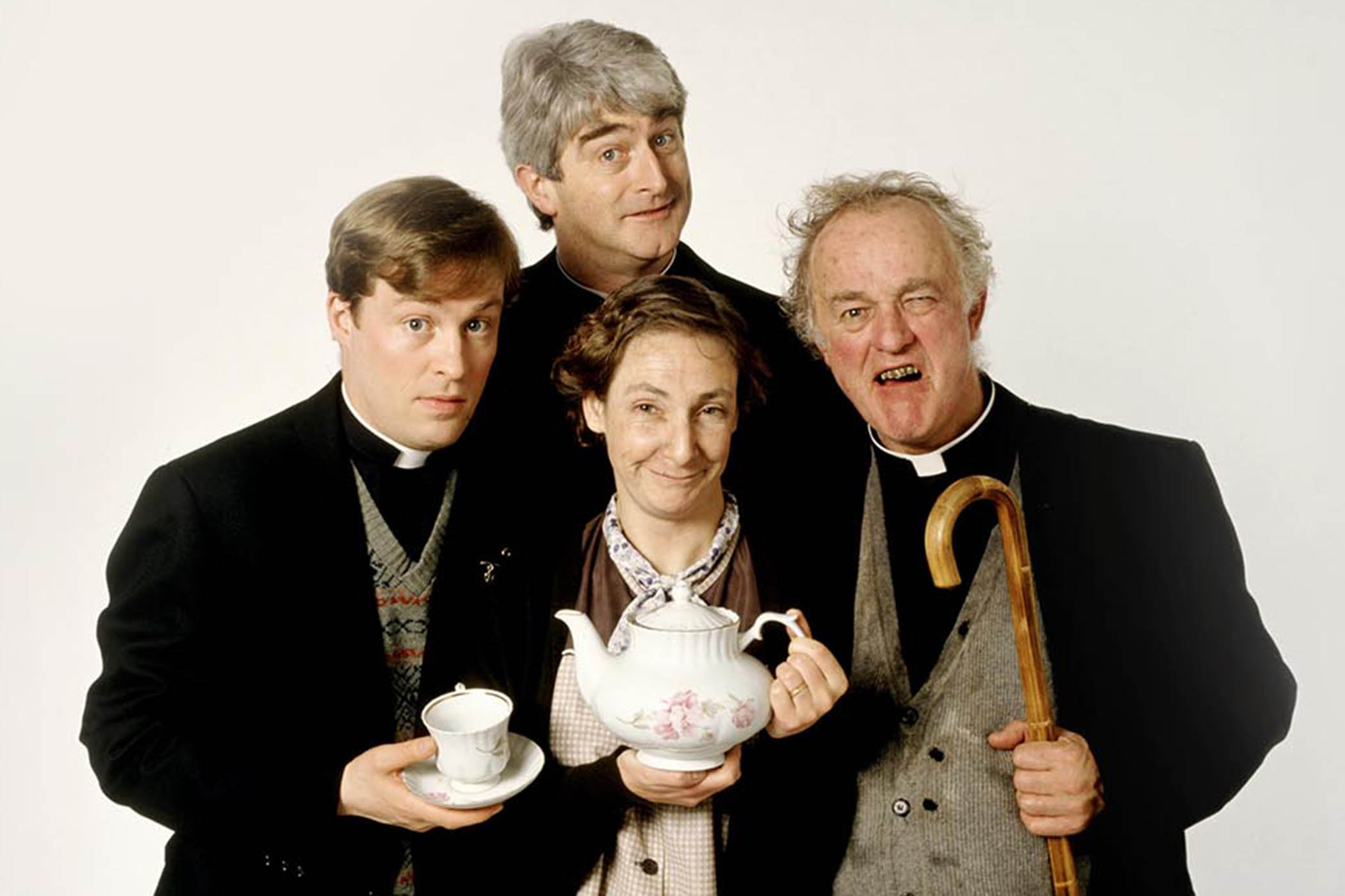 Ardal O’Hanlon, Dermot Morgan, Pauline McLynn and Frank Kelly in Father Ted