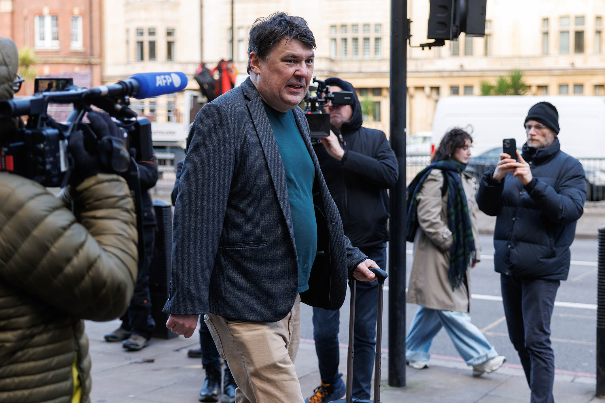 Graham Linehan outside Westminster Magistrates Court on 25 November