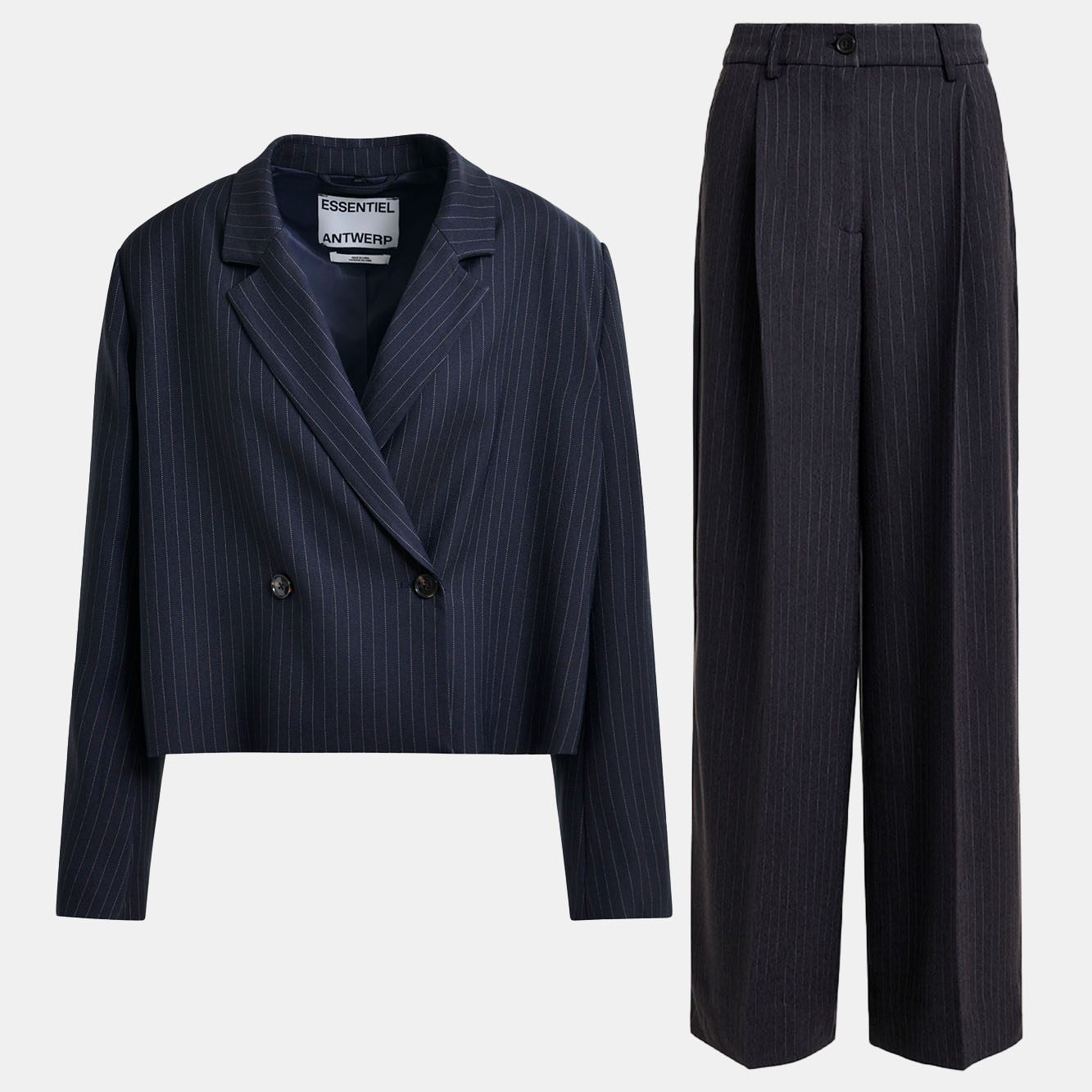 Pinstripe cropped blazer, £275, and trousers, £210, both Essentiel Antwerp